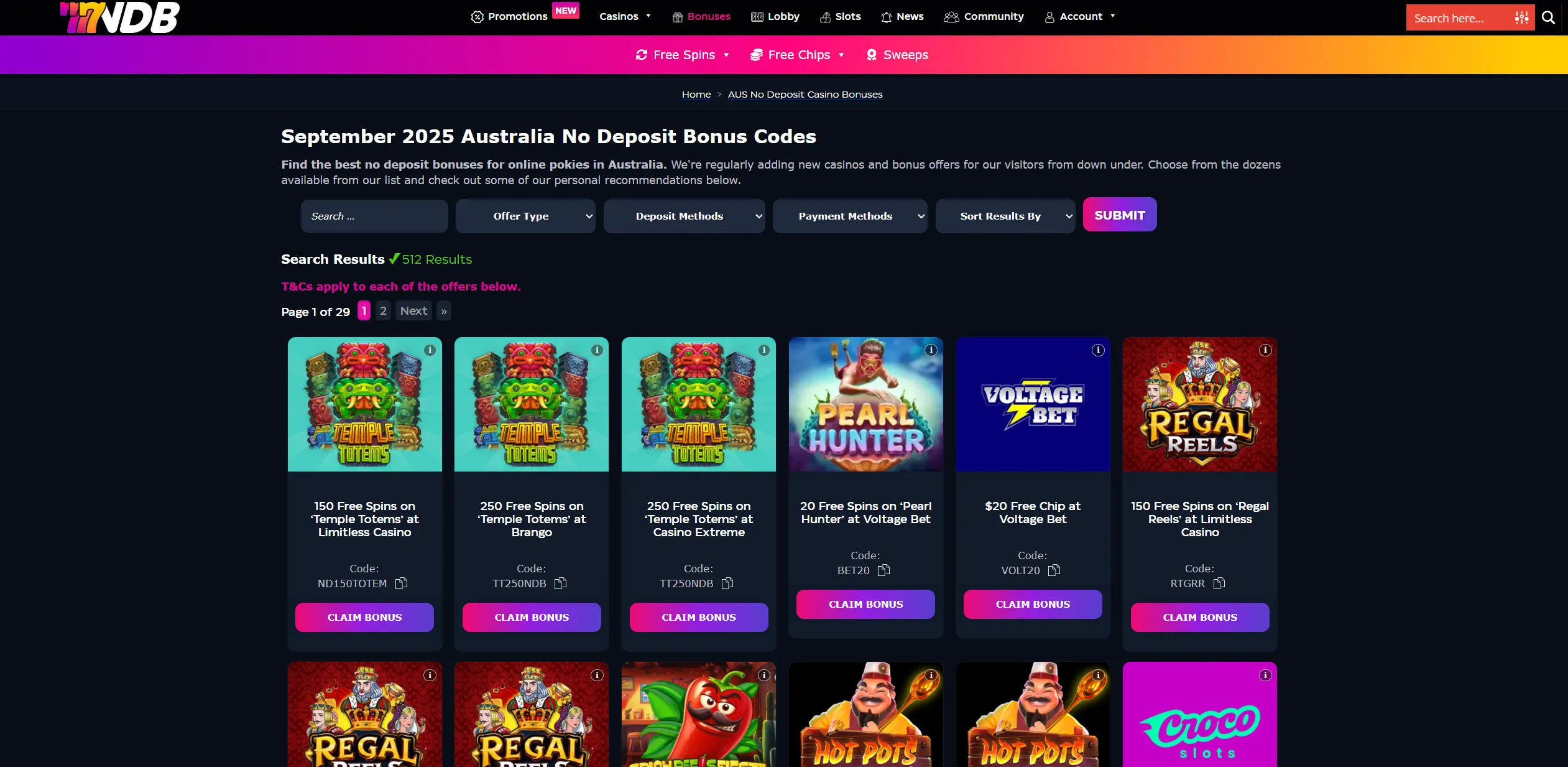Screenshot of Nodepositbonus.cc - Online Pokies No Deposit Bonus Codes