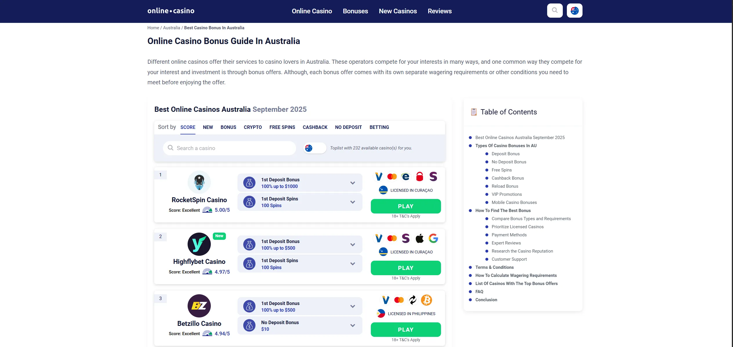 Screenshot of Online.casino - Best Online Casino Bonus In Australia - List Of AU Promotions