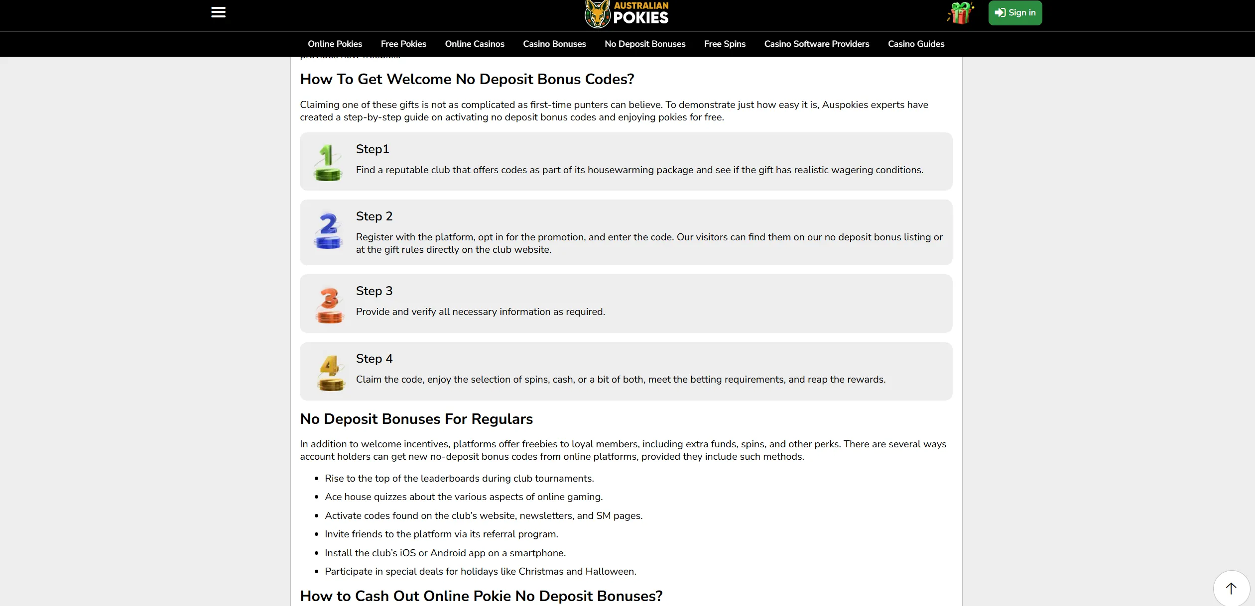 Screenshot of Auspokies.net —  No Deposit Bonus Codes Australia | Updated List