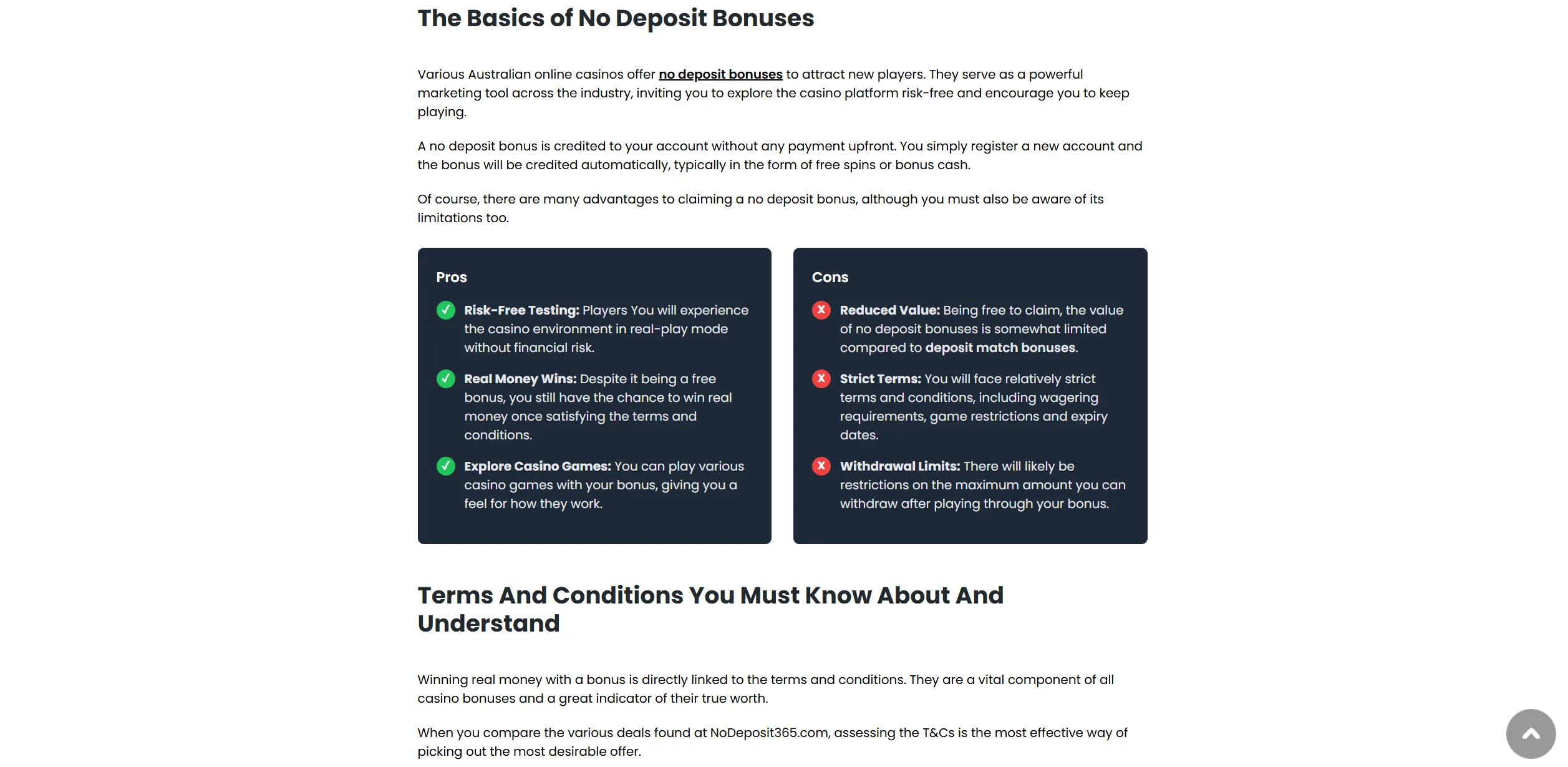 Screenshot of NoDeposit365.com – Play With No Deposit Bonuses at Aussie Casinos