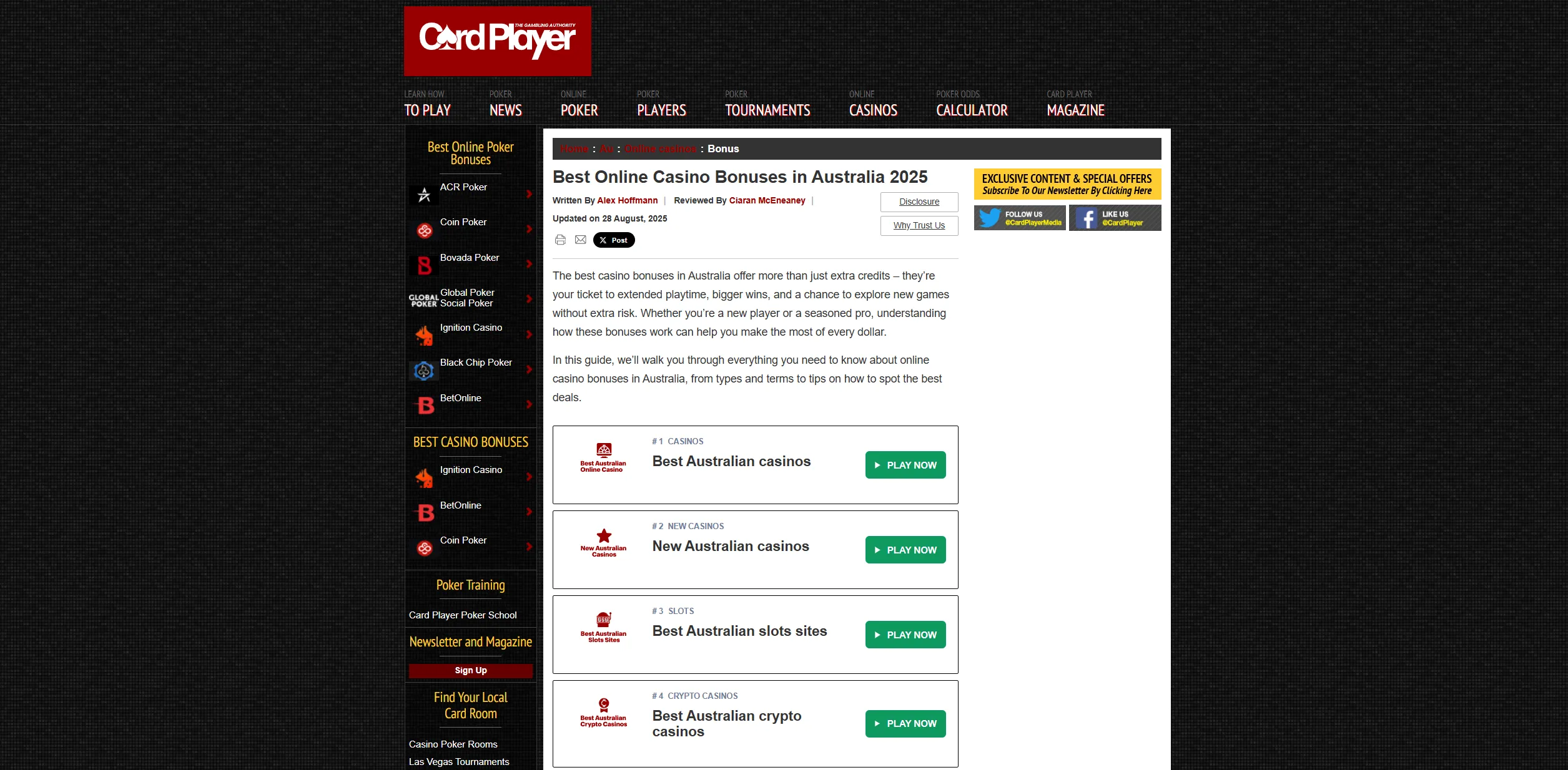 Screenshot of Cardplayer.com – Best Casino Bonus Australia – Top Casino Bonuses in AU