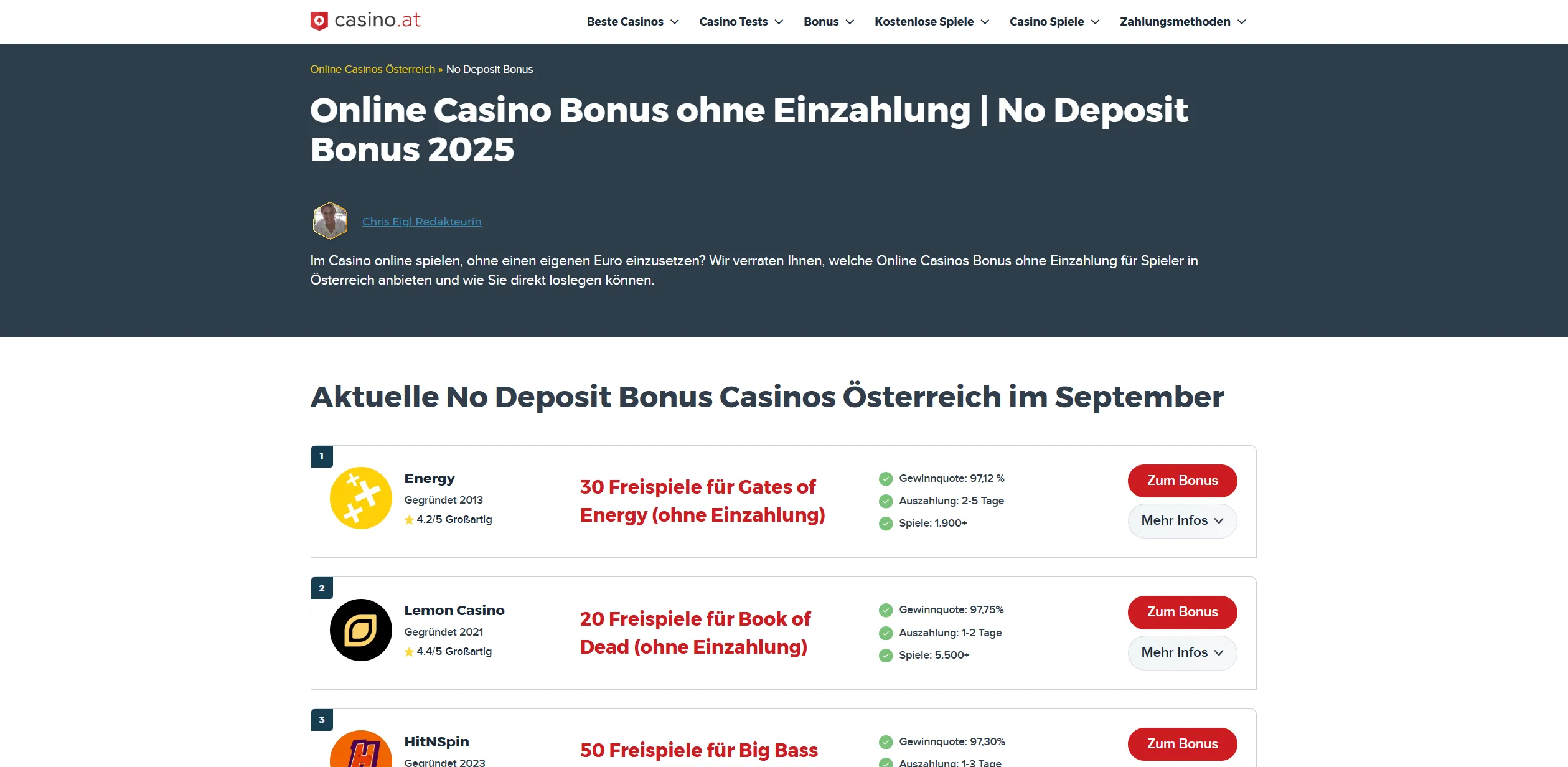 Screenshot of Casino.at – Top Casino Bonus: Beste Angebote im Vergleich ⭐️