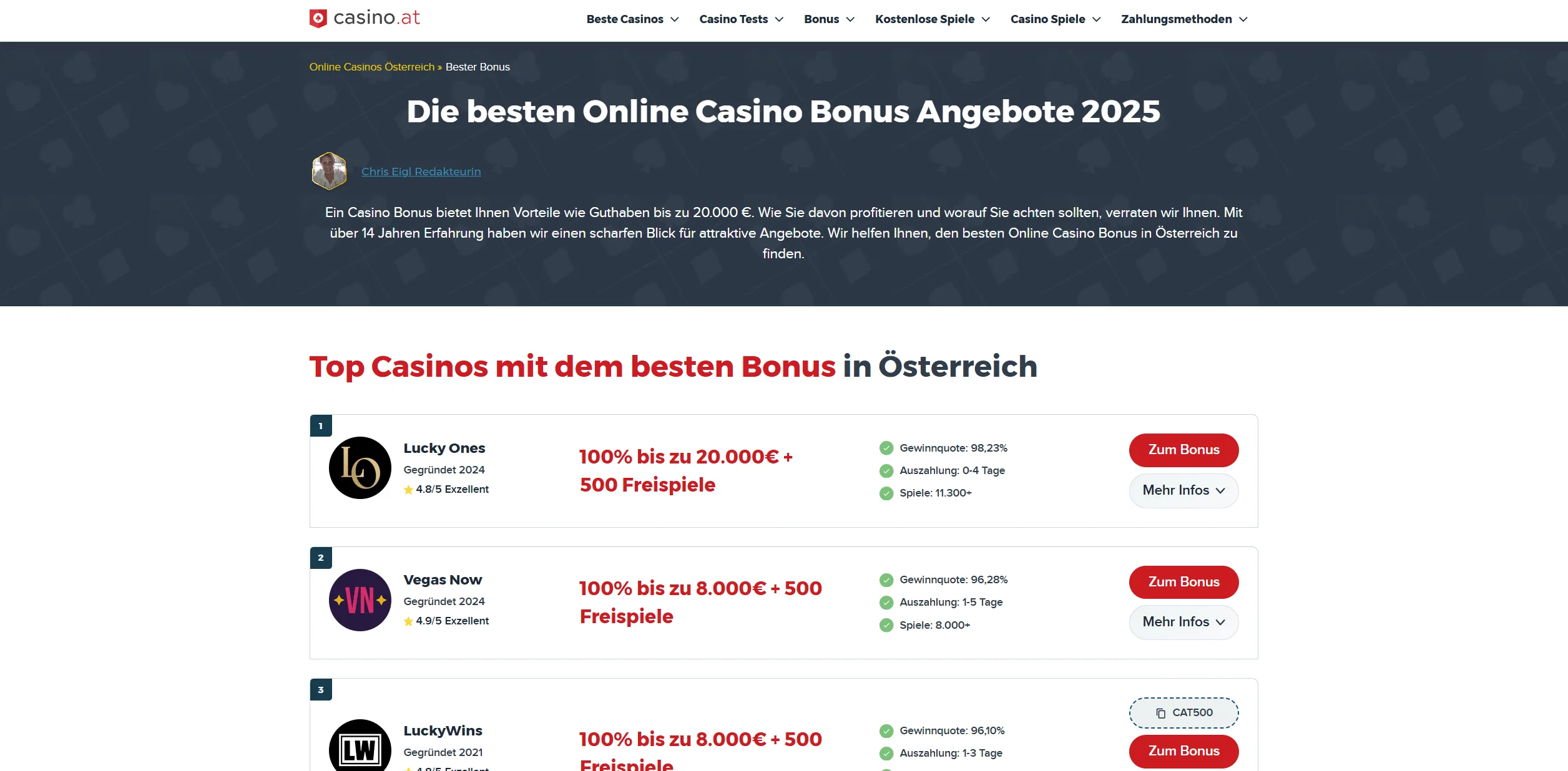 Screenshot of Casino.at – Top Casino Bonus: Beste Angebote im Vergleich ⭐️