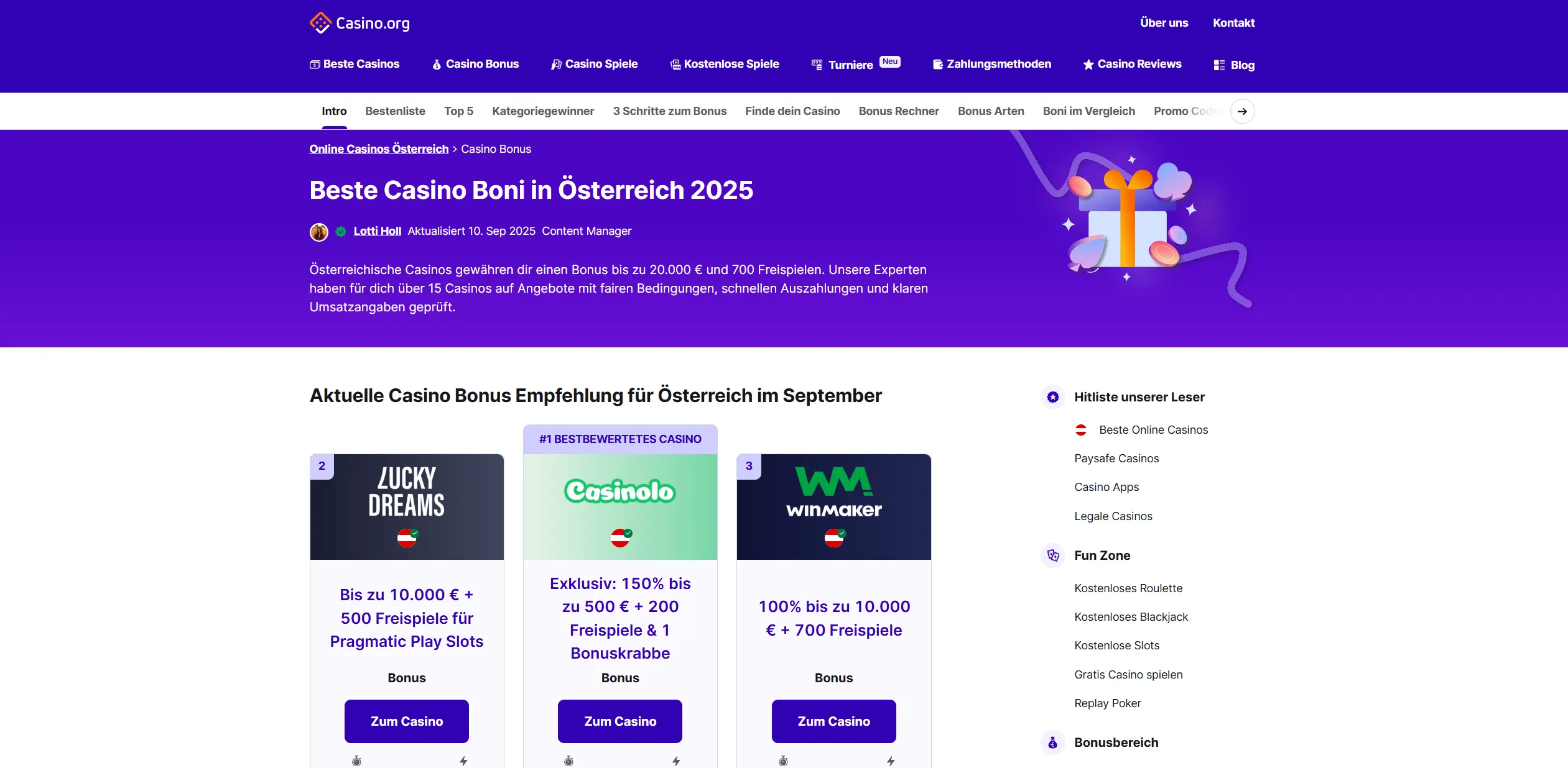 Screenshot of Casino.org - Bester Casino Bonus Österreich | Bis zu 20.000 €