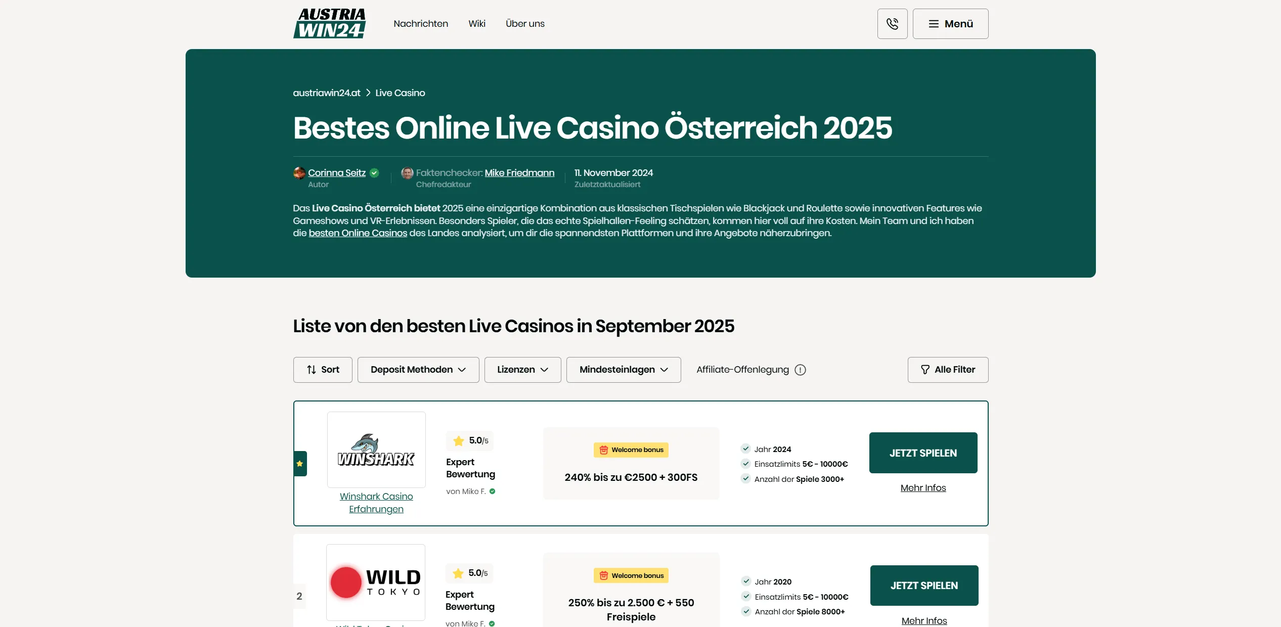 Screenshot of Austriawin24.at – Best Online Casino Bonus Offers Austria