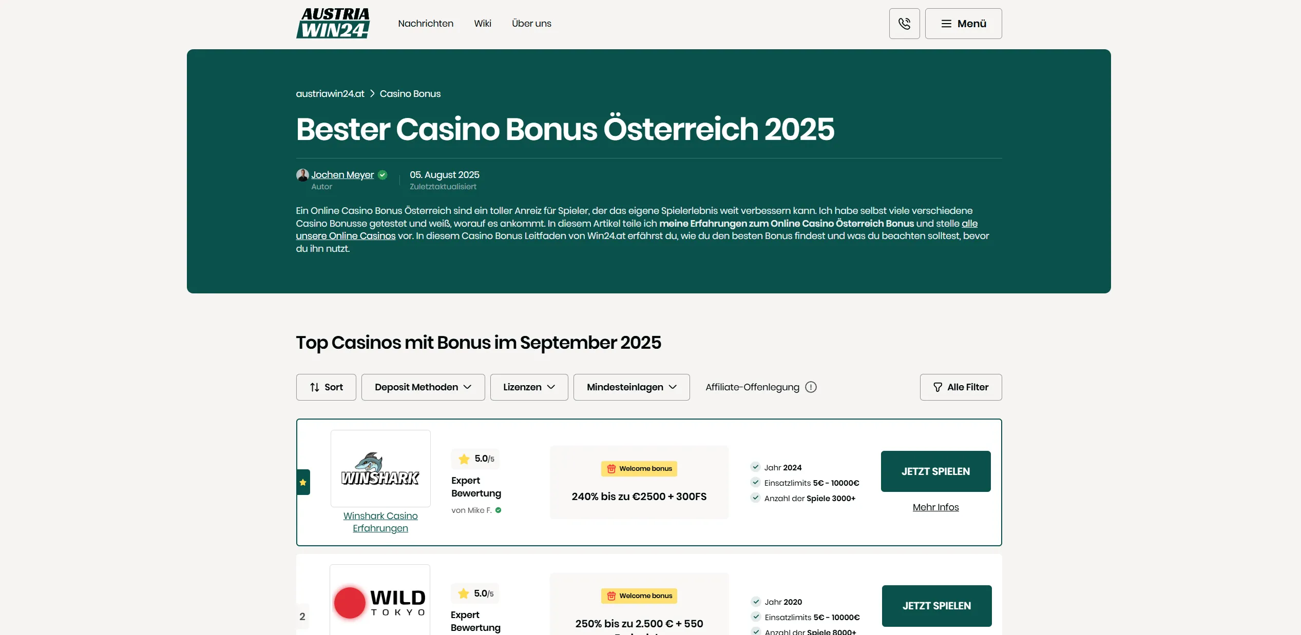 Screenshot of Austriawin24.at – Best Online Casino Bonus Offers Austria