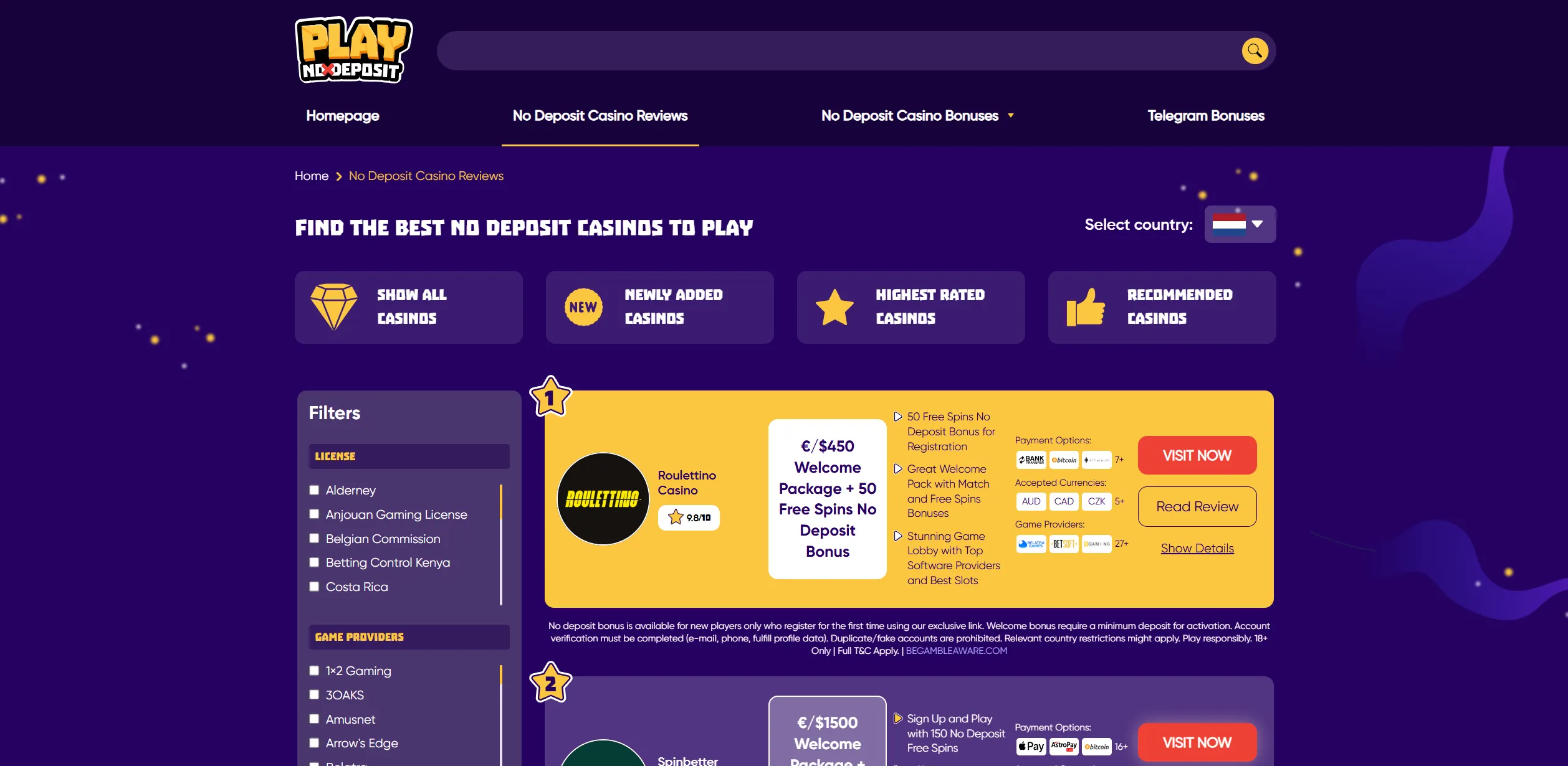 Screenshot of Playnodeposit.com – Top No Deposit Bonus Casinos in Austria | PlayNoDeposit