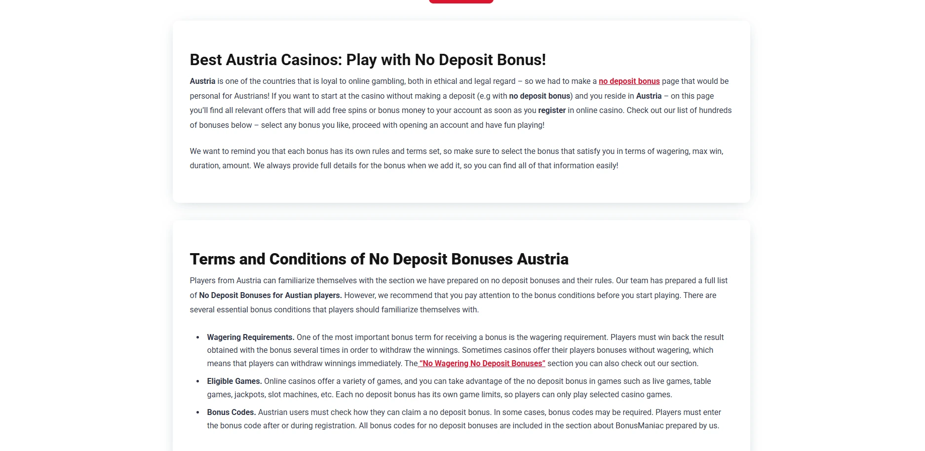 Screenshot of Bonusmaniac.com - No Deposit Bonus Austria Casino | BonusManiac
