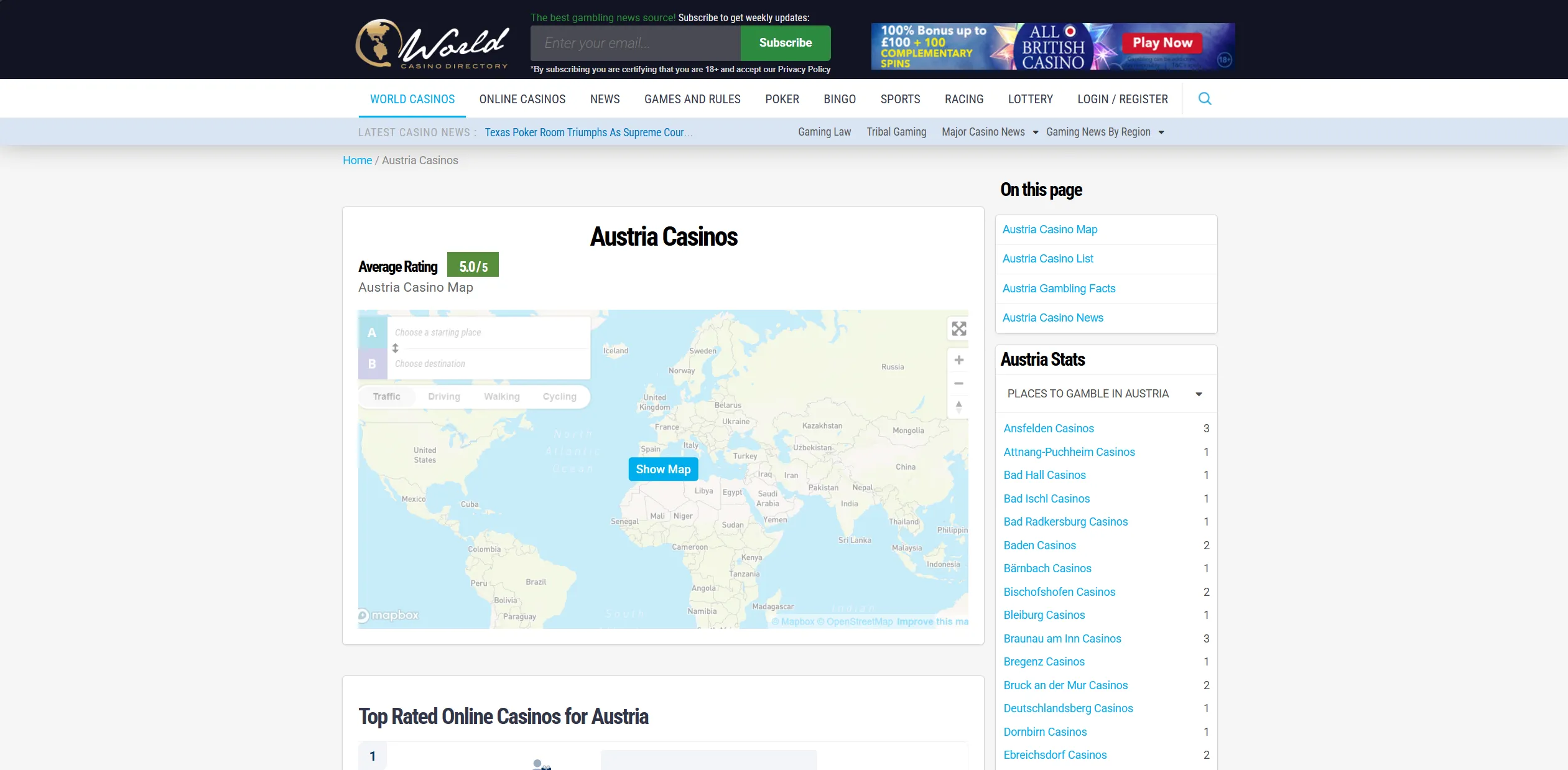 Screenshot of Worldcasinodirectory.com - Austria Casinos & Gambling