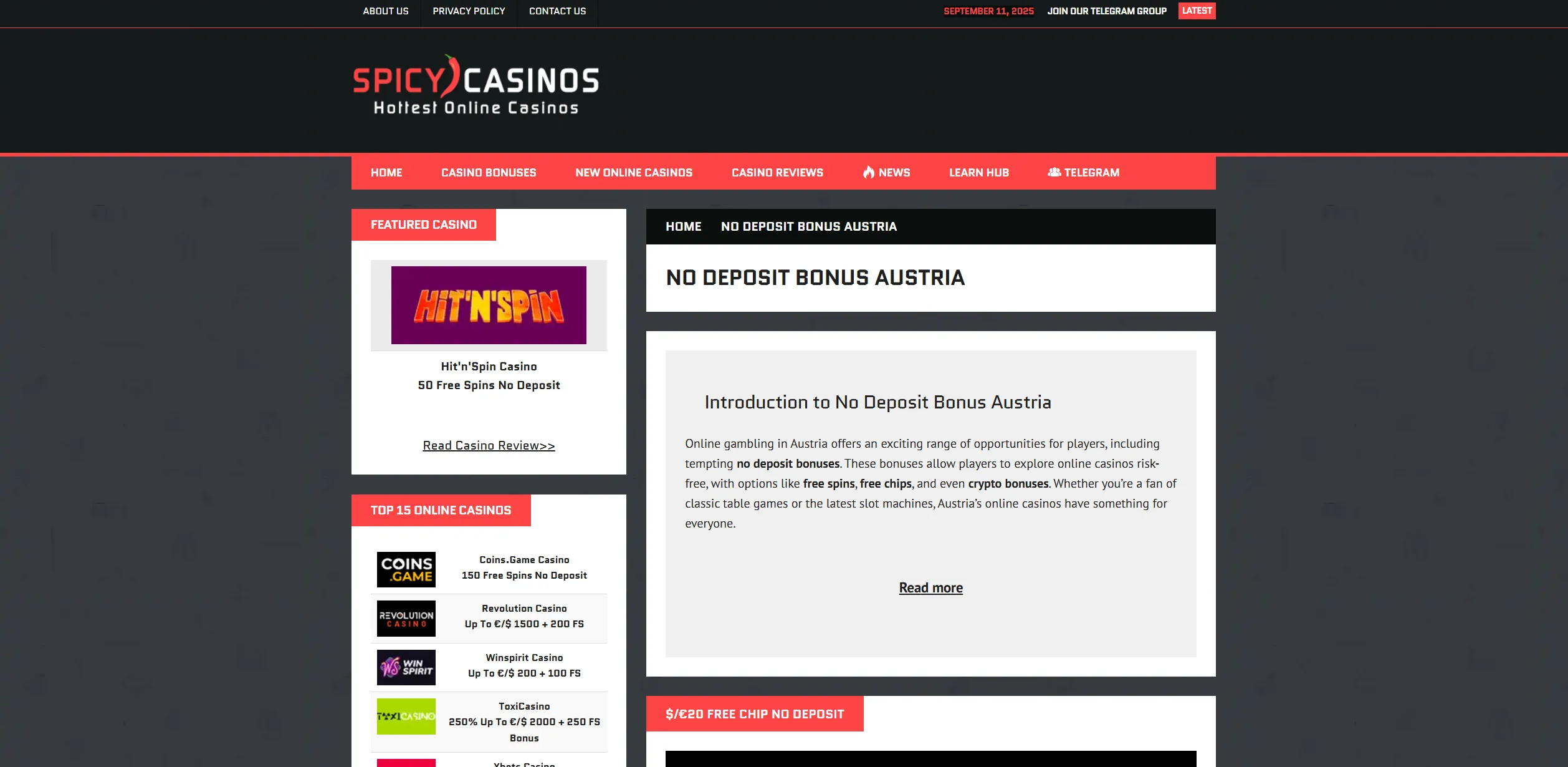 Screenshot of Spicycasinos.com - Best No Deposit Bonus Codes Austria | SpicyCasinos