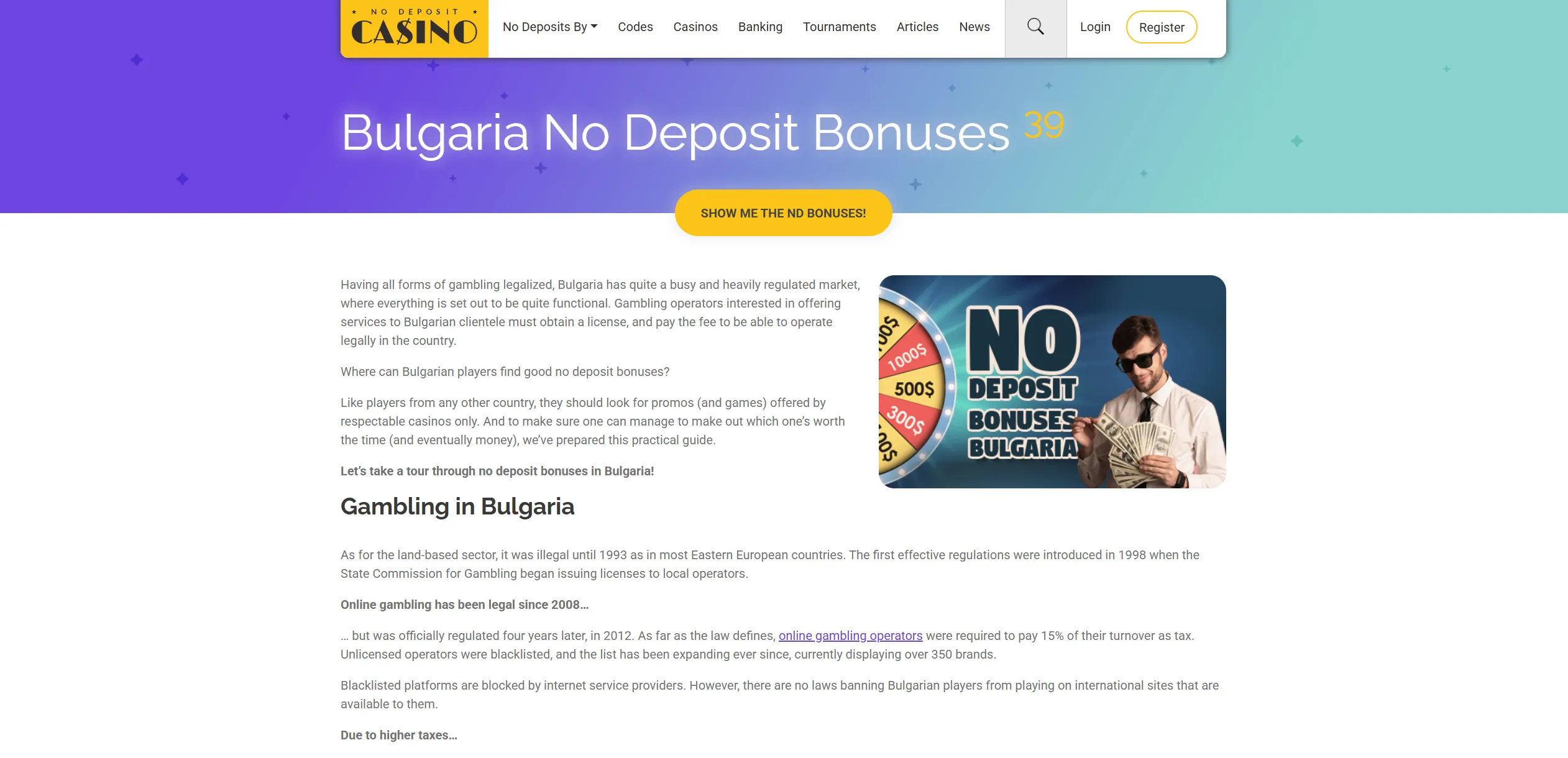 Screenshot of Nodepositcasino.org - Bulgaria No Deposit Casino Bonuses