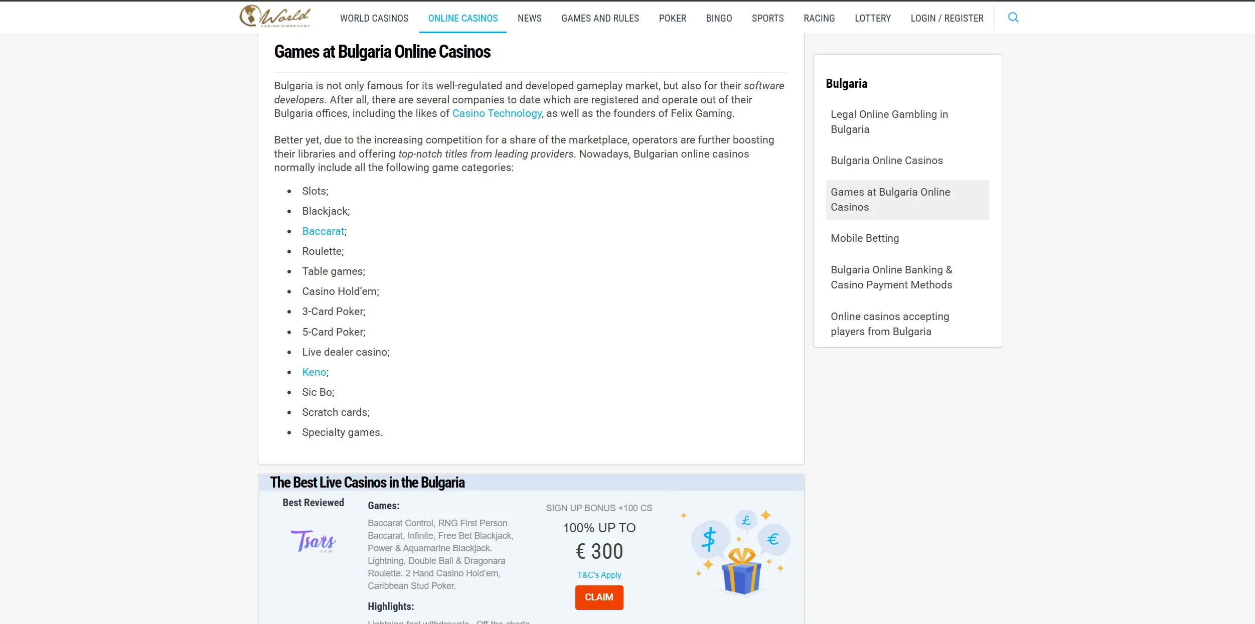 Screenshot of Worldcasinodirectory.com - Online Casinos For Bulgaria ᐈ Online Slots, Bonuses & Banking Guide