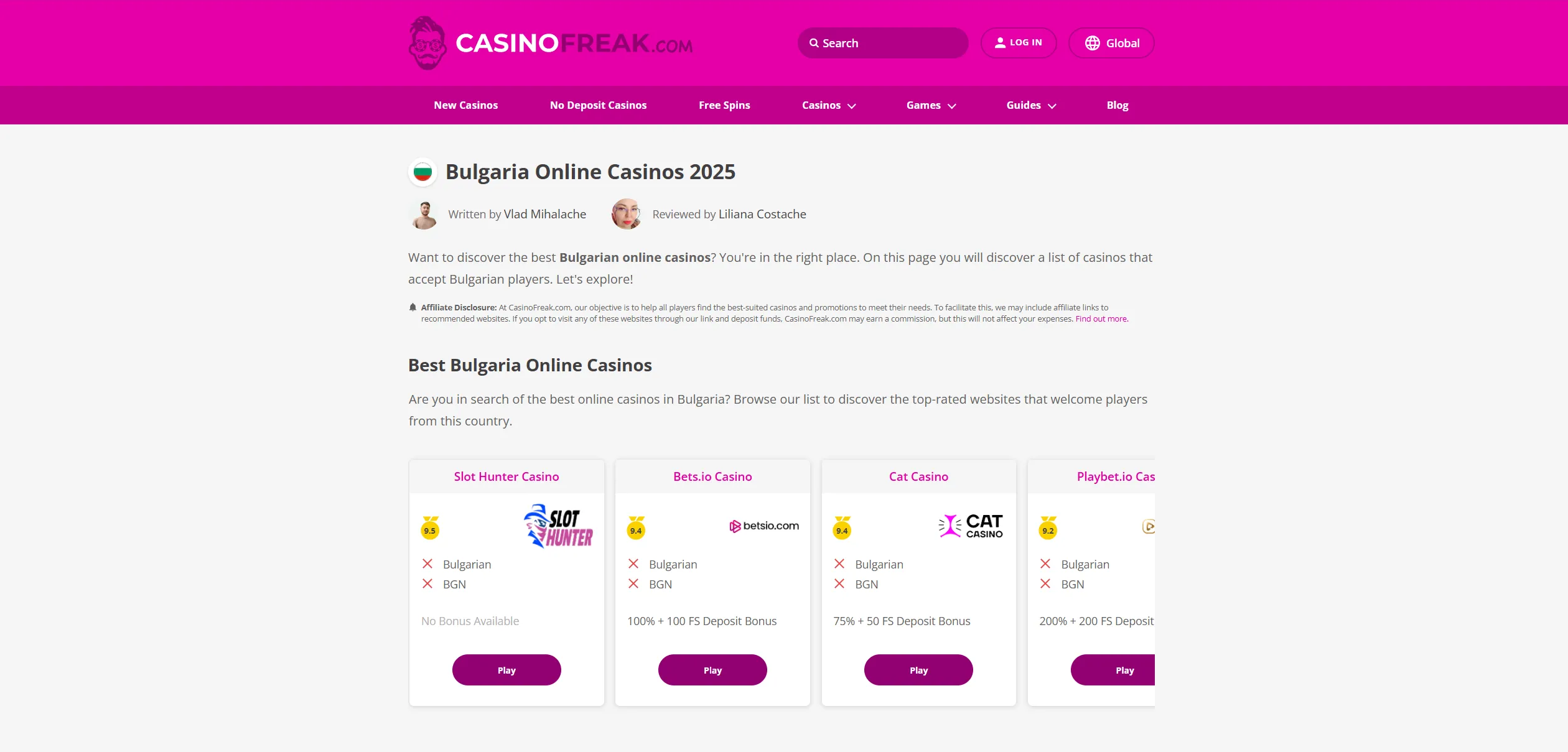 Screenshot of Casinofreak.com — Bulgaria Online Casinos | Best Bulgaria Online Casinos