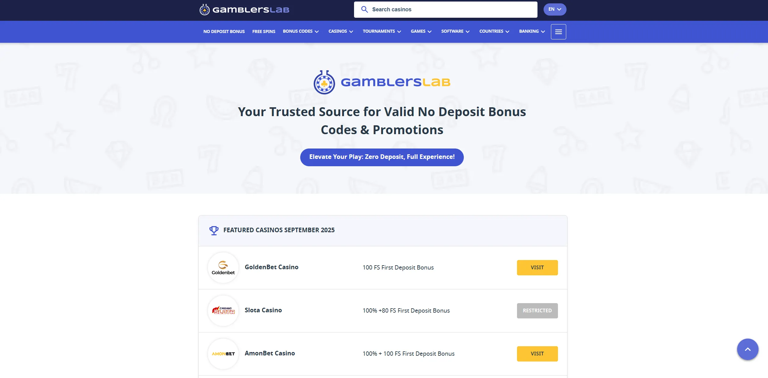 Screenshot of Gamblerslab.com Bulgaria No Deposit Bonus Casinos | GamblersLab.com