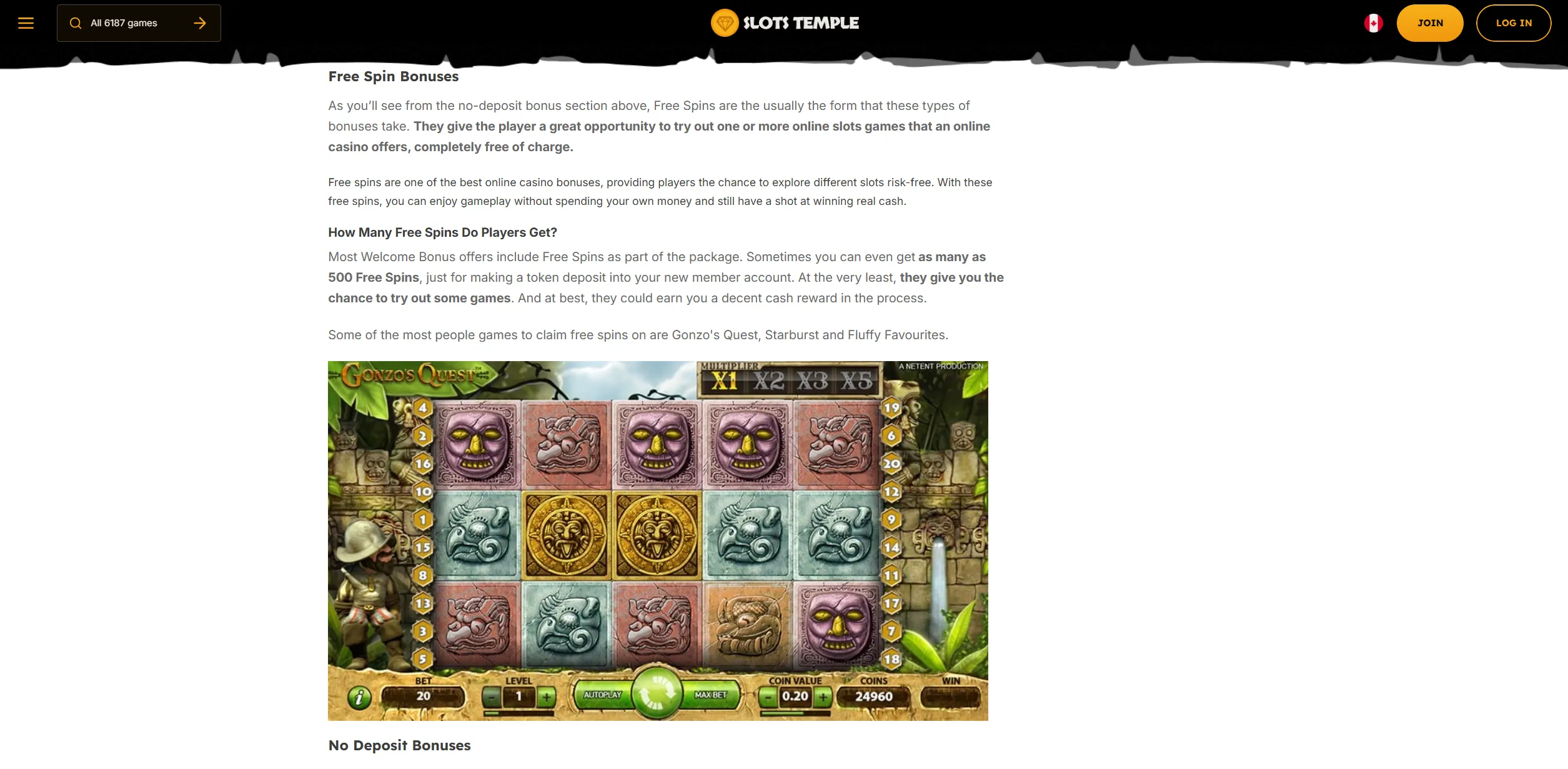 Screenshot of Slotstemple.com - Online Casino Bonuses for Canada | Slots Temple