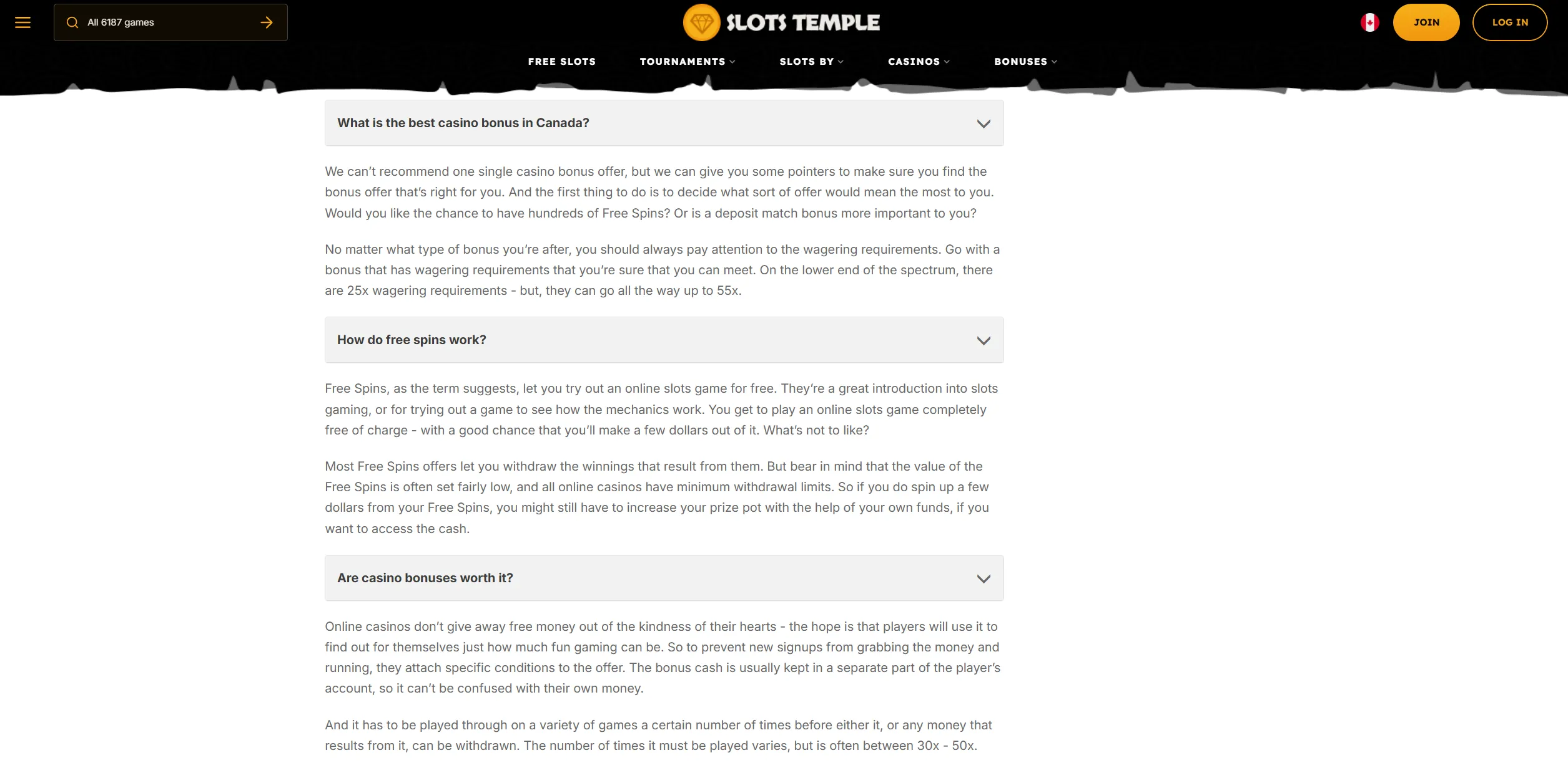 Screenshot of Slotstemple.com - Online Casino Bonuses for Canada | Slots Temple