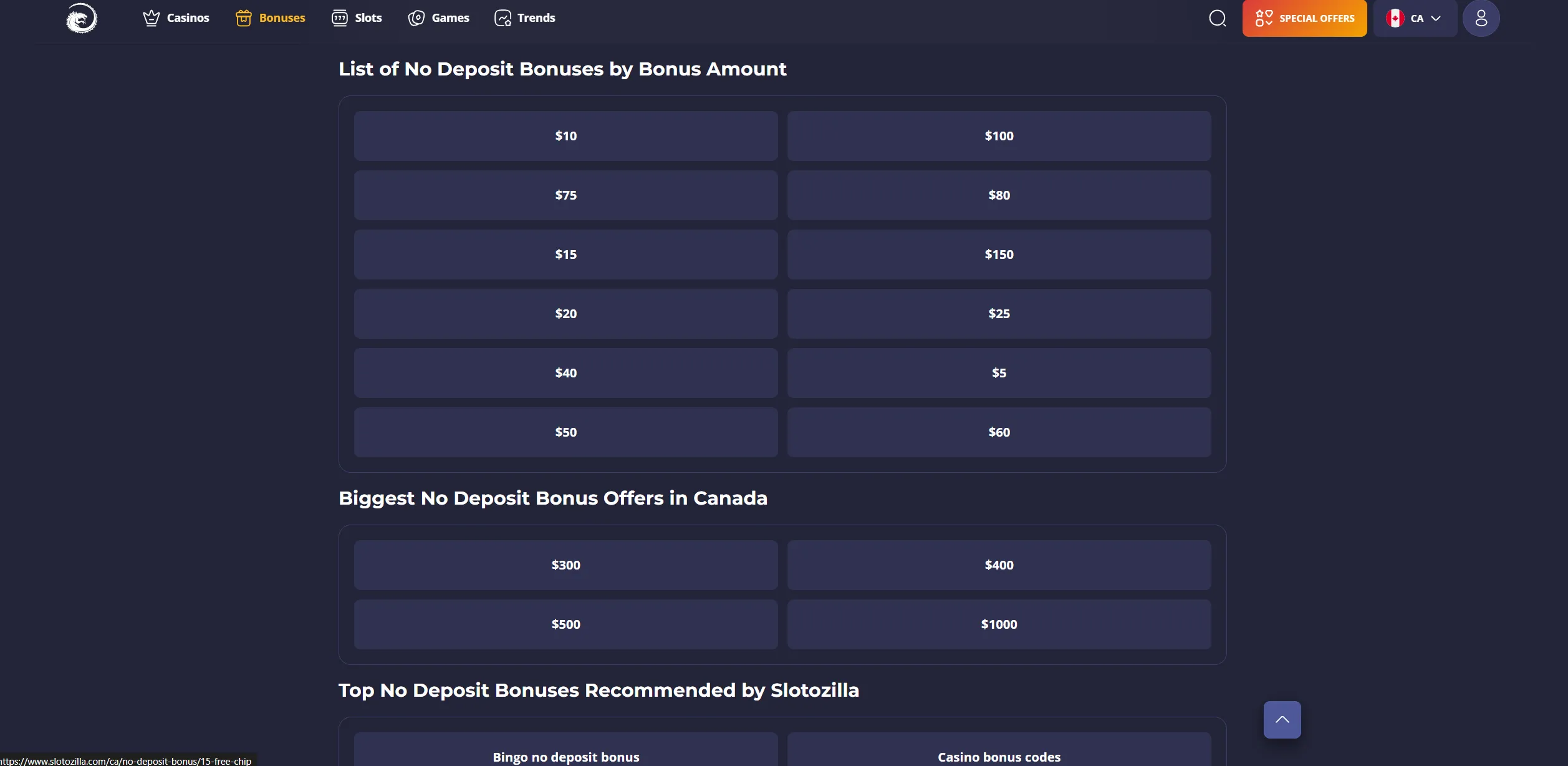 Screenshot of Slotozilla.com - Best No Deposit Bonus Casino Sites in Canada