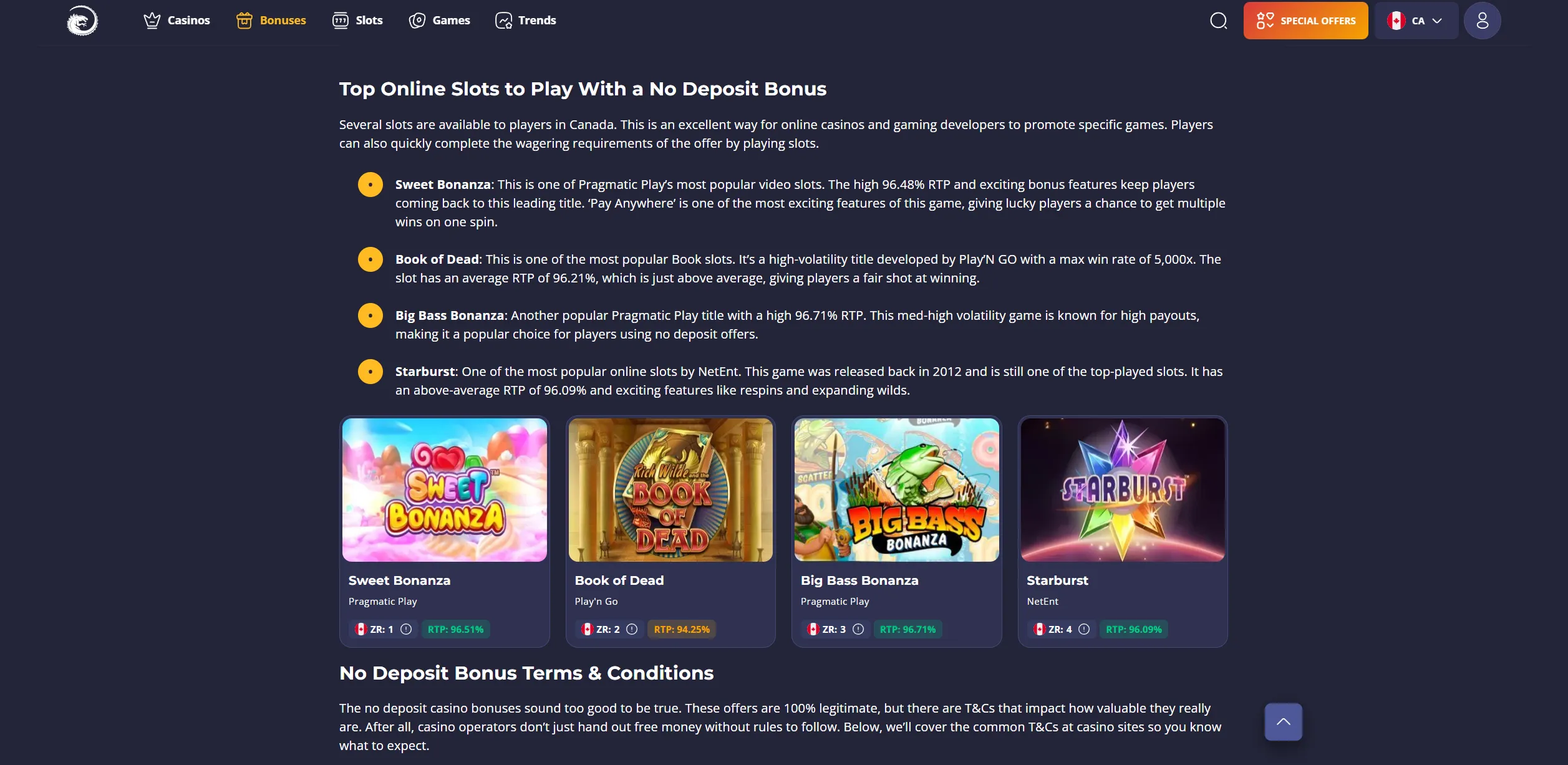 Screenshot of Slotozilla.com - Best No Deposit Bonus Casino Sites in Canada