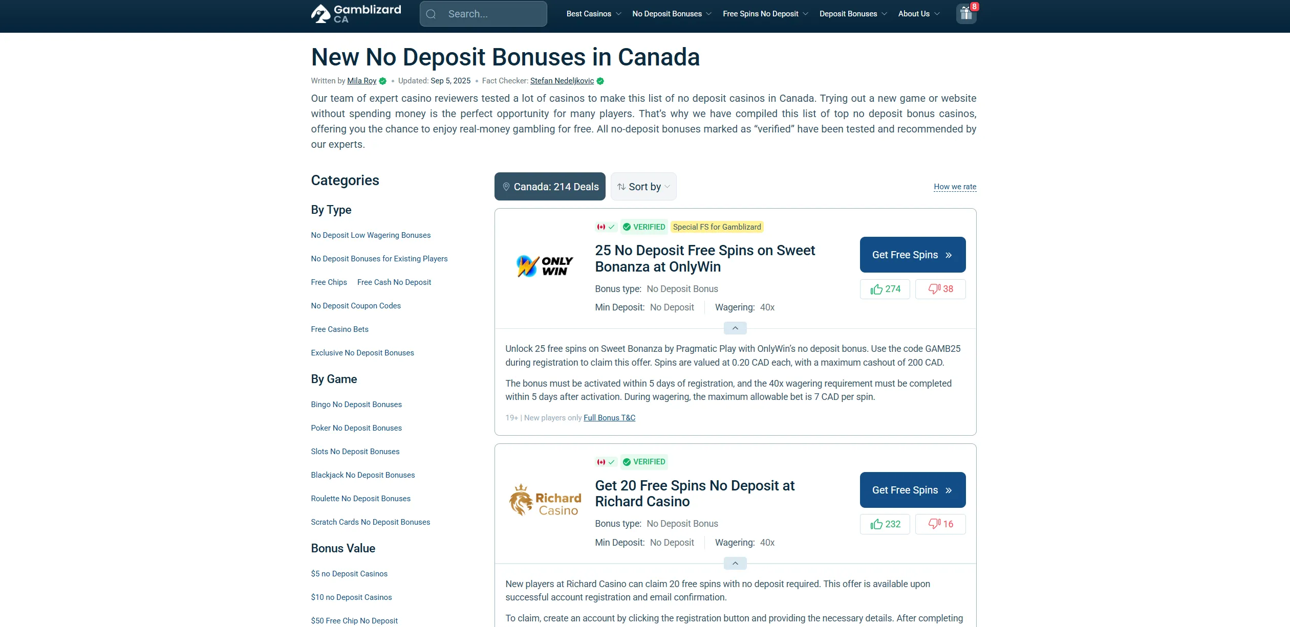 Screenshot of Gamblizard.ca - No Deposit Bonus Casino Canada - Win Real Money
