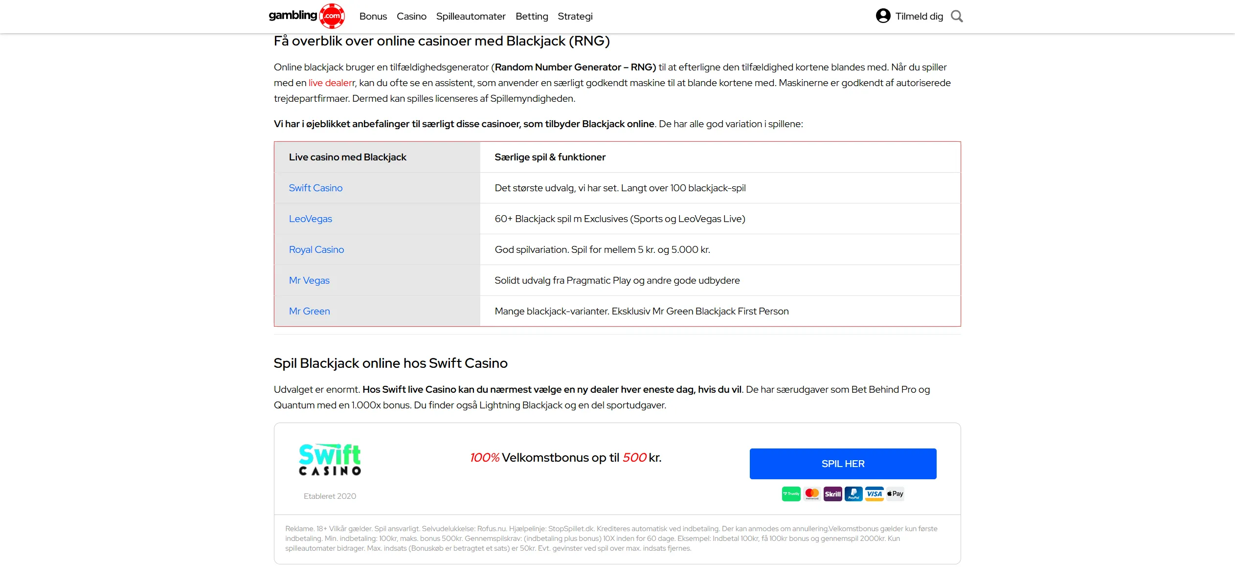 Screenshot of Gambling.com – Casino Bonus in Denmark – Get More for Your Money Now