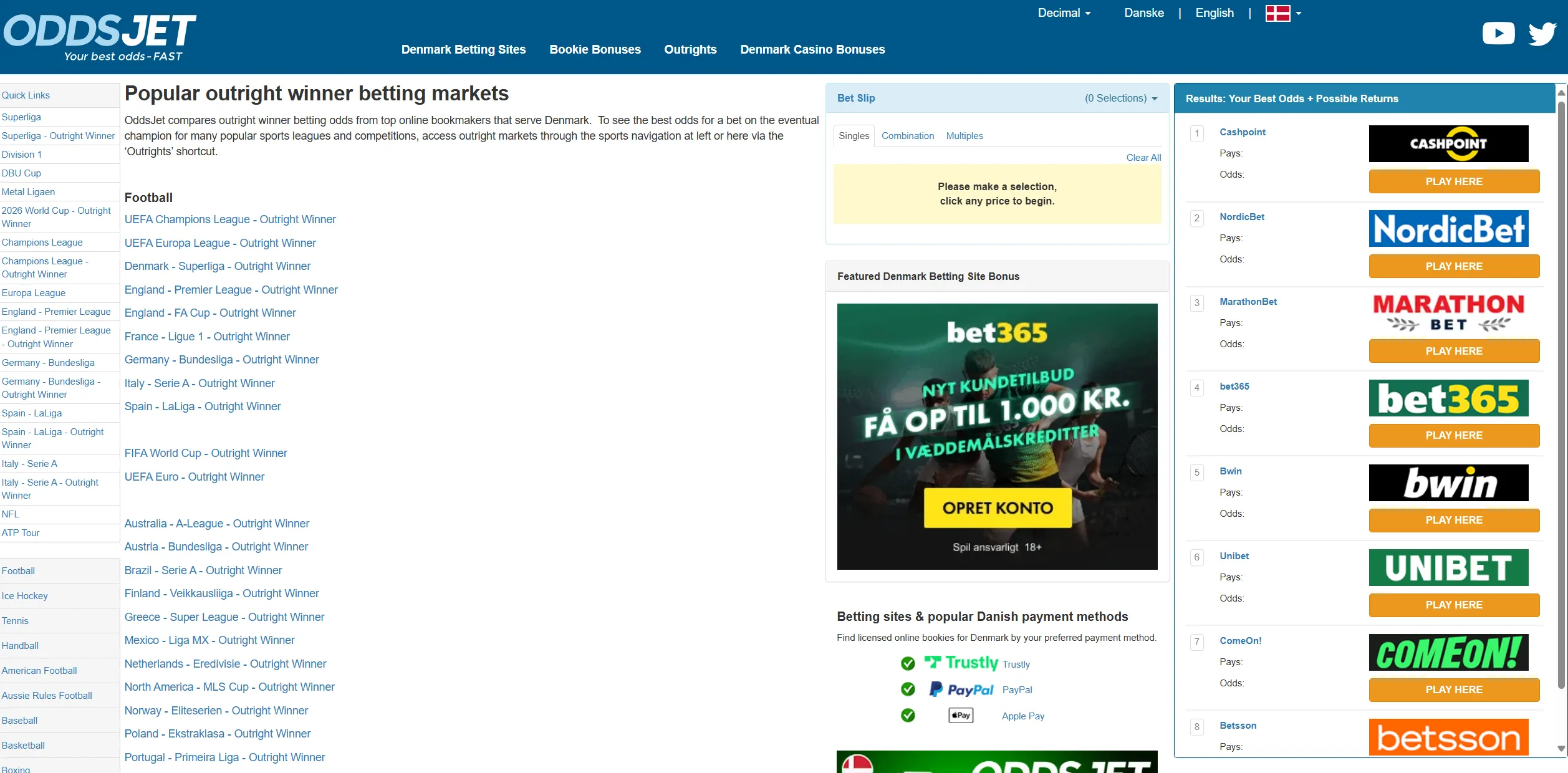 Screenshot of Oddsjet.com - Denmark Casino Bonuses Online | PayPal Casino Sites - OddsJet DK