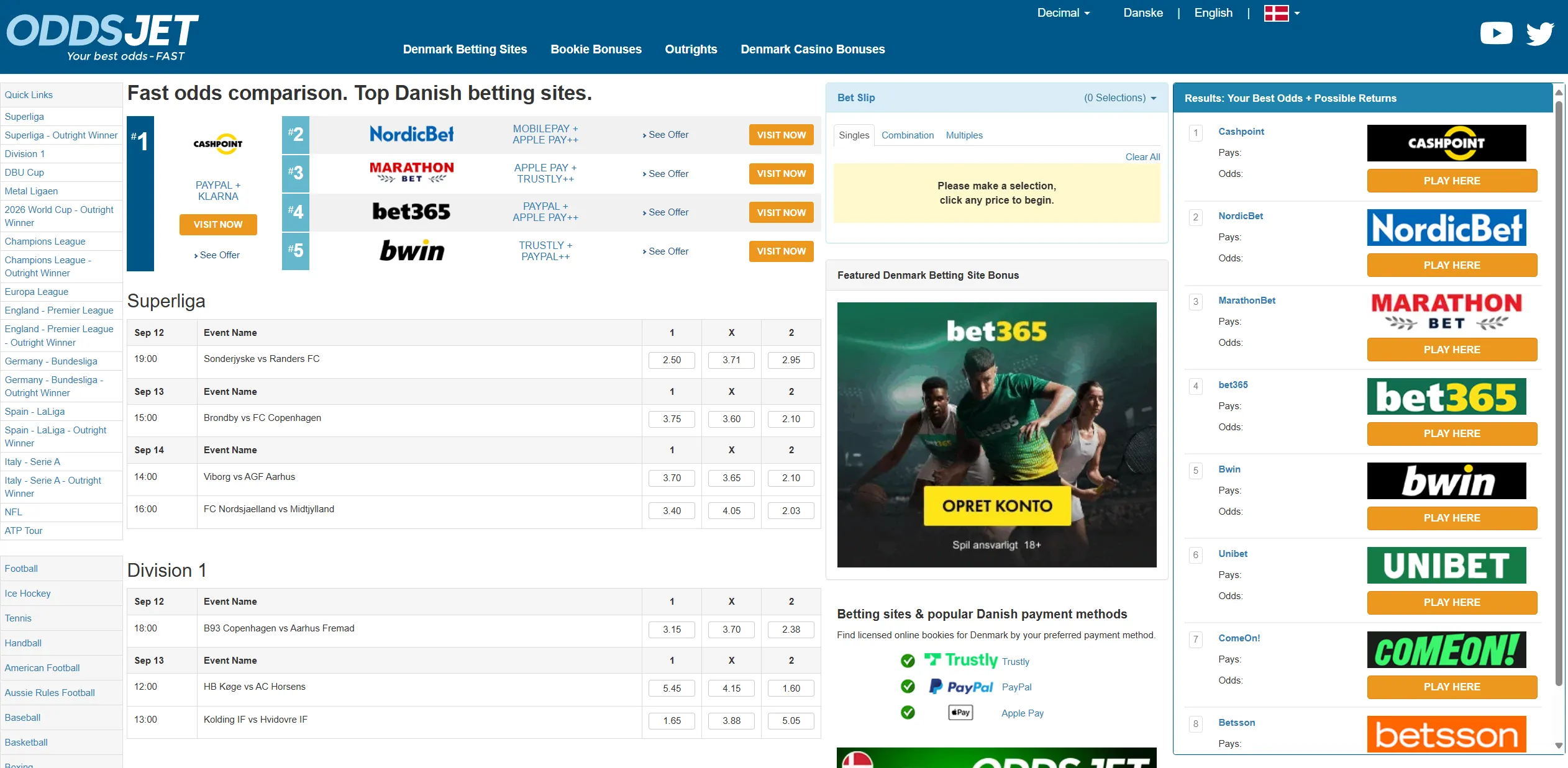 Screenshot of Oddsjet.com - Denmark Casino Bonuses Online | PayPal Casino Sites - OddsJet DK