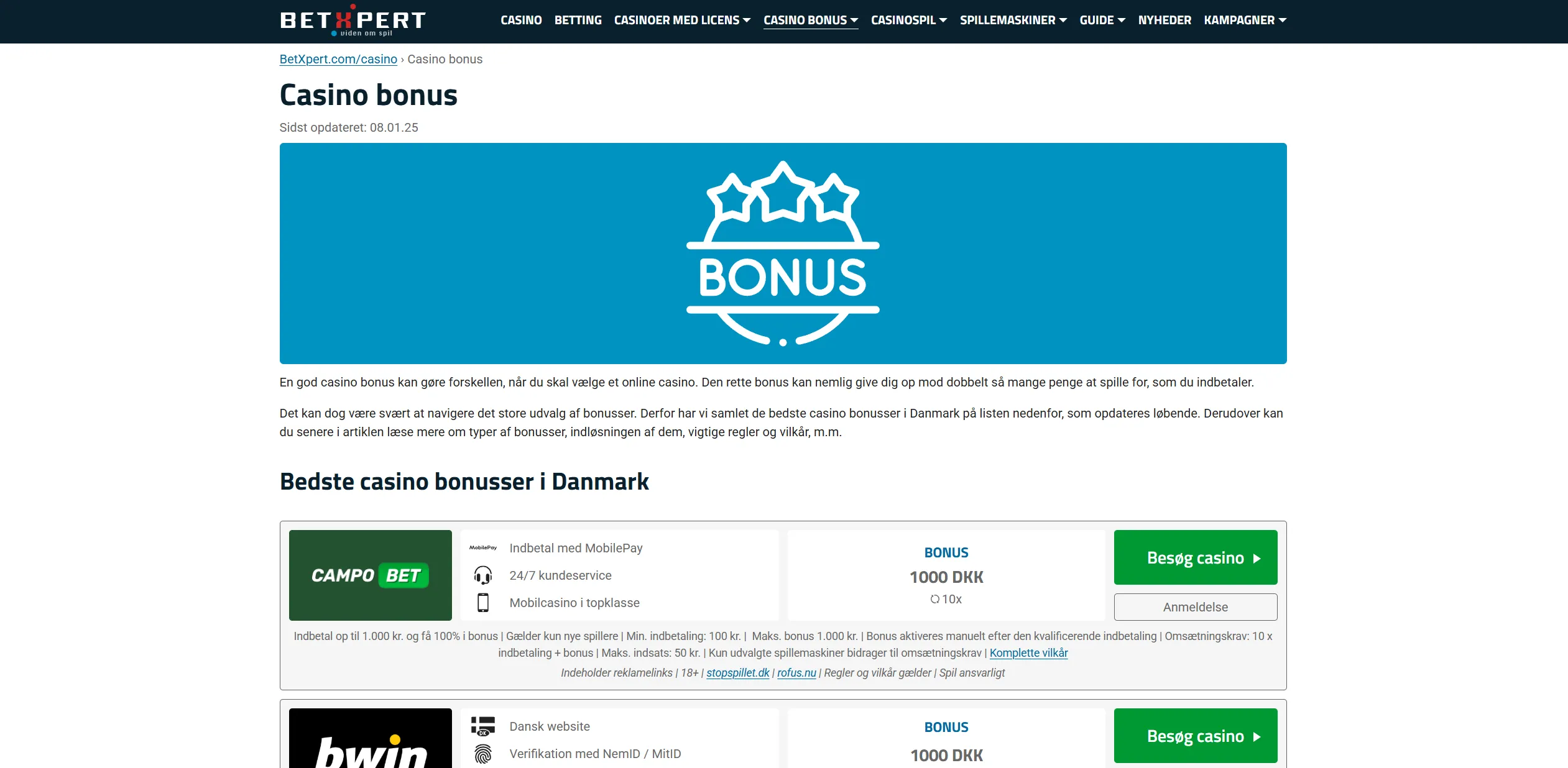 Screenshot of Betxpert.com - Casino Bonus [See the best bonuses in Denmark]