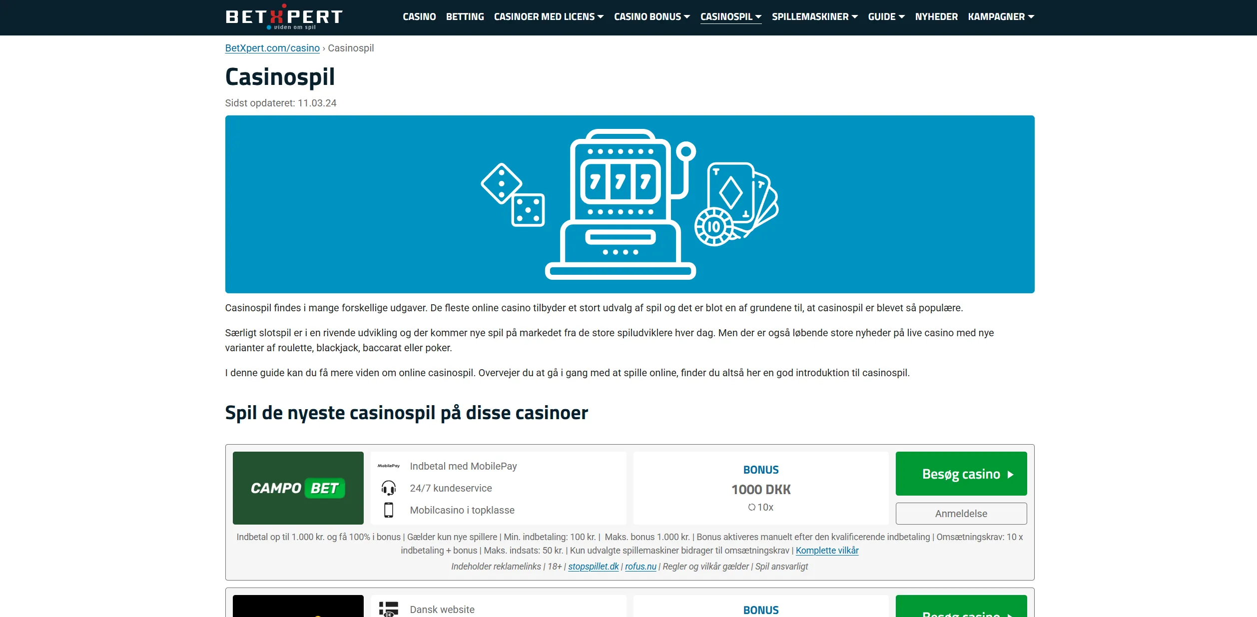 Screenshot of Betxpert.com - Casino Bonus [See the best bonuses in Denmark]