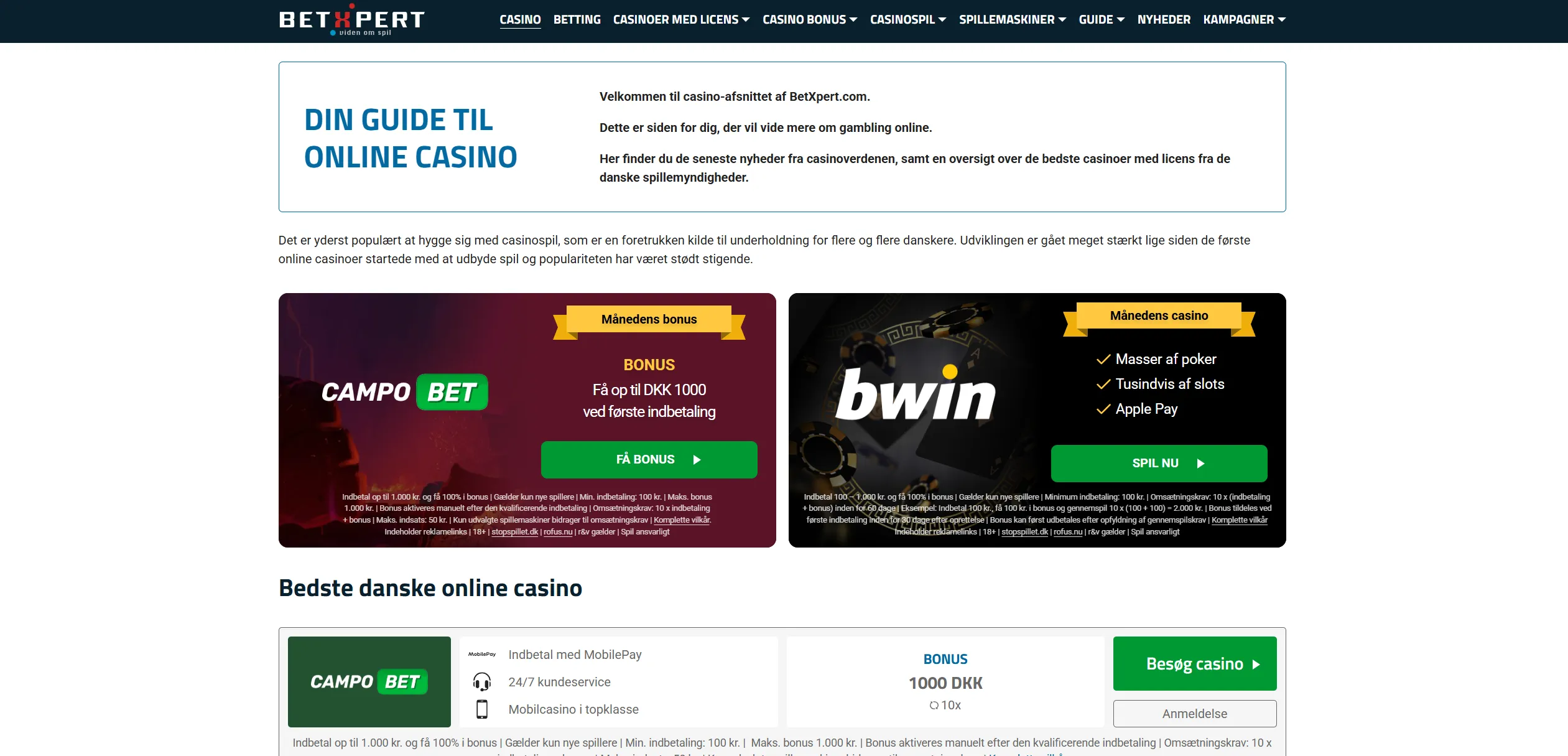 Screenshot of Betxpert.com - Casino Bonus [See the best bonuses in Denmark]