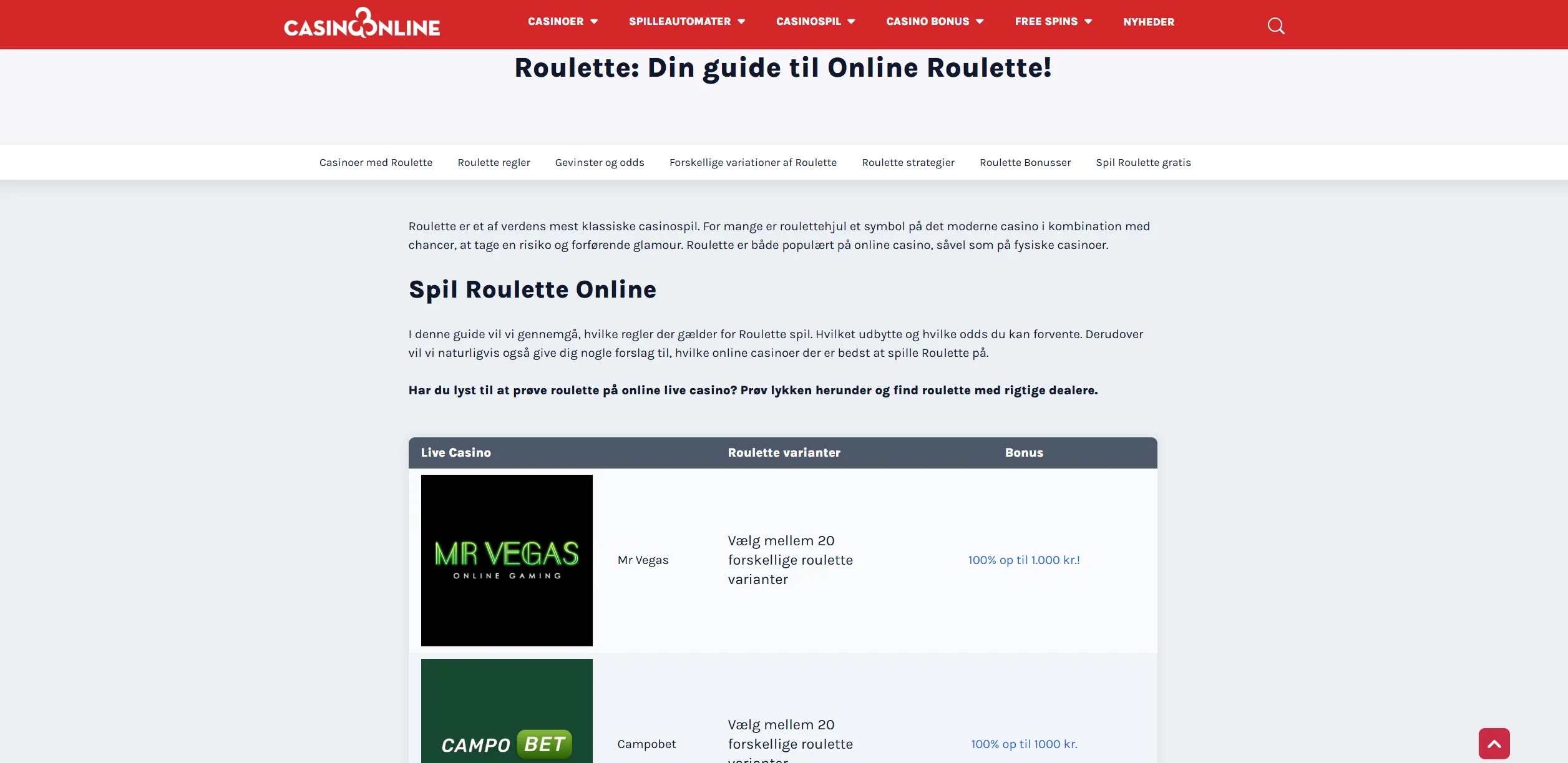 Screenshot of Casinoonline.dk - Casino Bonus ✅ Best Casino Bonuses in Denmark
