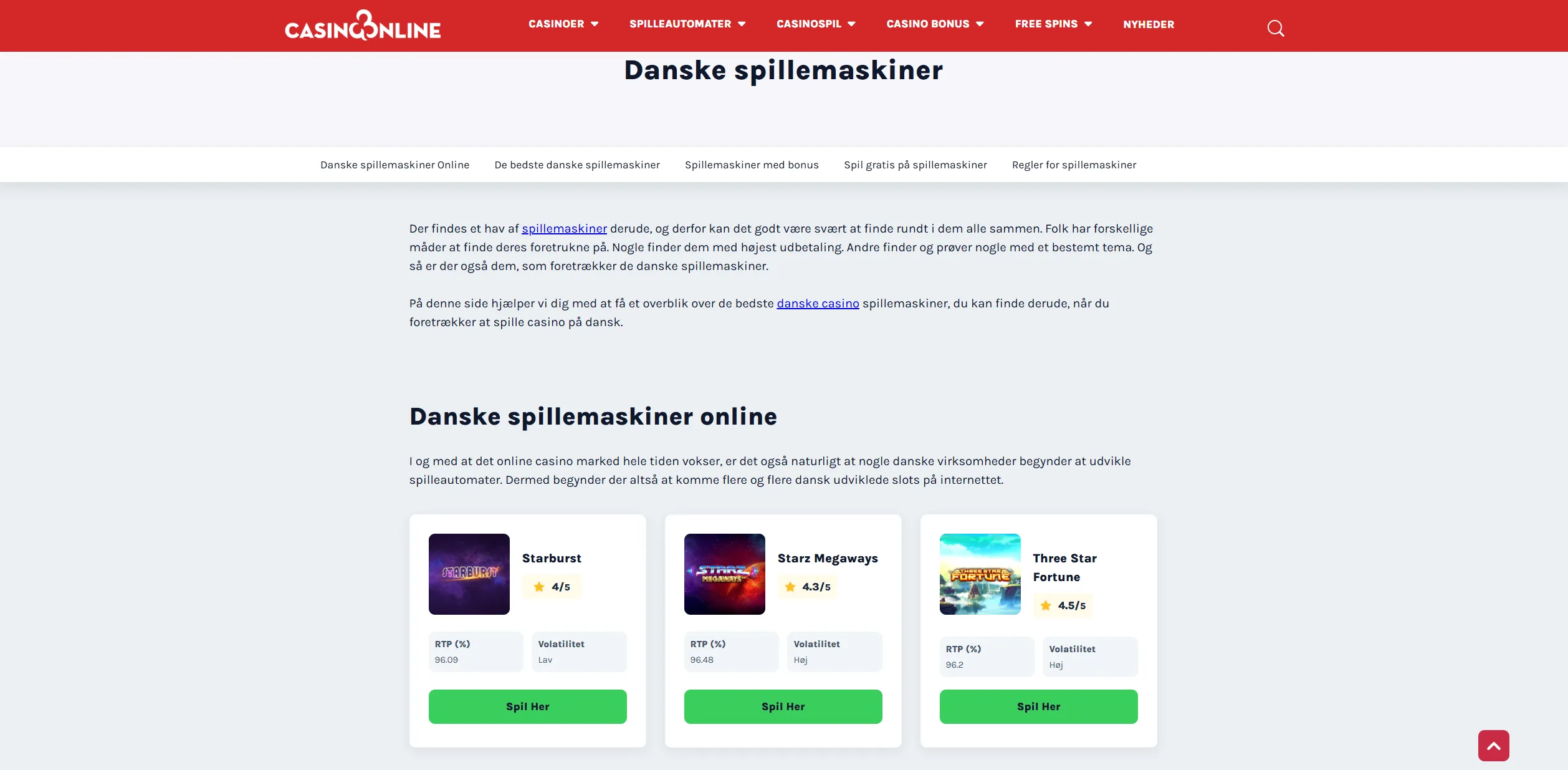 Screenshot of Casinoonline.dk - Casino Bonus ✅ Best Casino Bonuses in Denmark