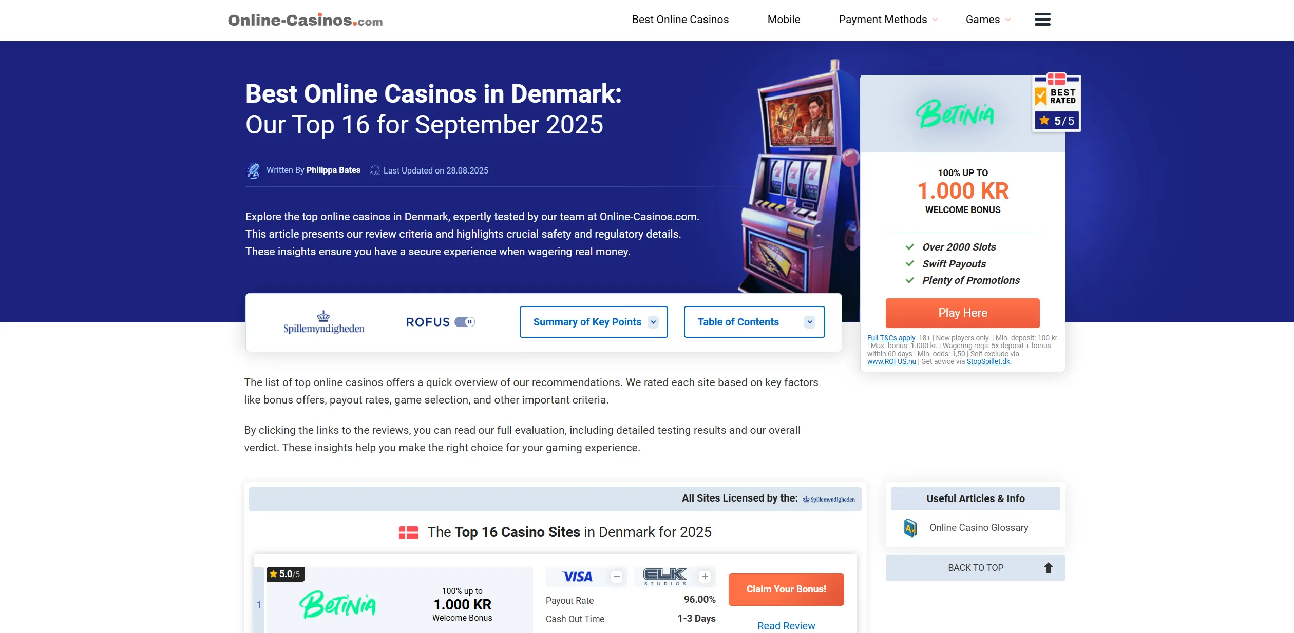 Screenshot of Online-casinos.com -  Best Online Casinos in Denmark