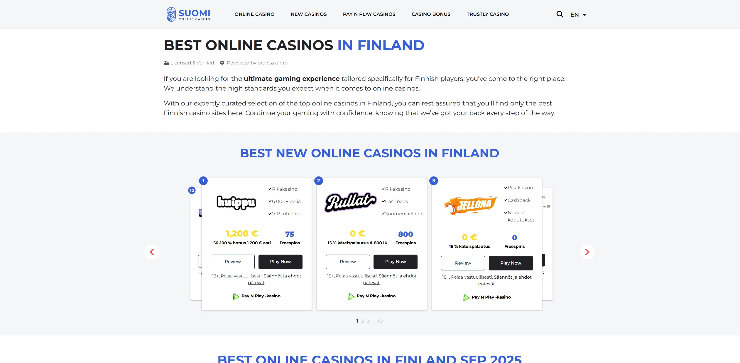 Screenshot of Onlinecasinosuomi.com – Best Online Casinos in Finland ✔ Find The Top Casinos