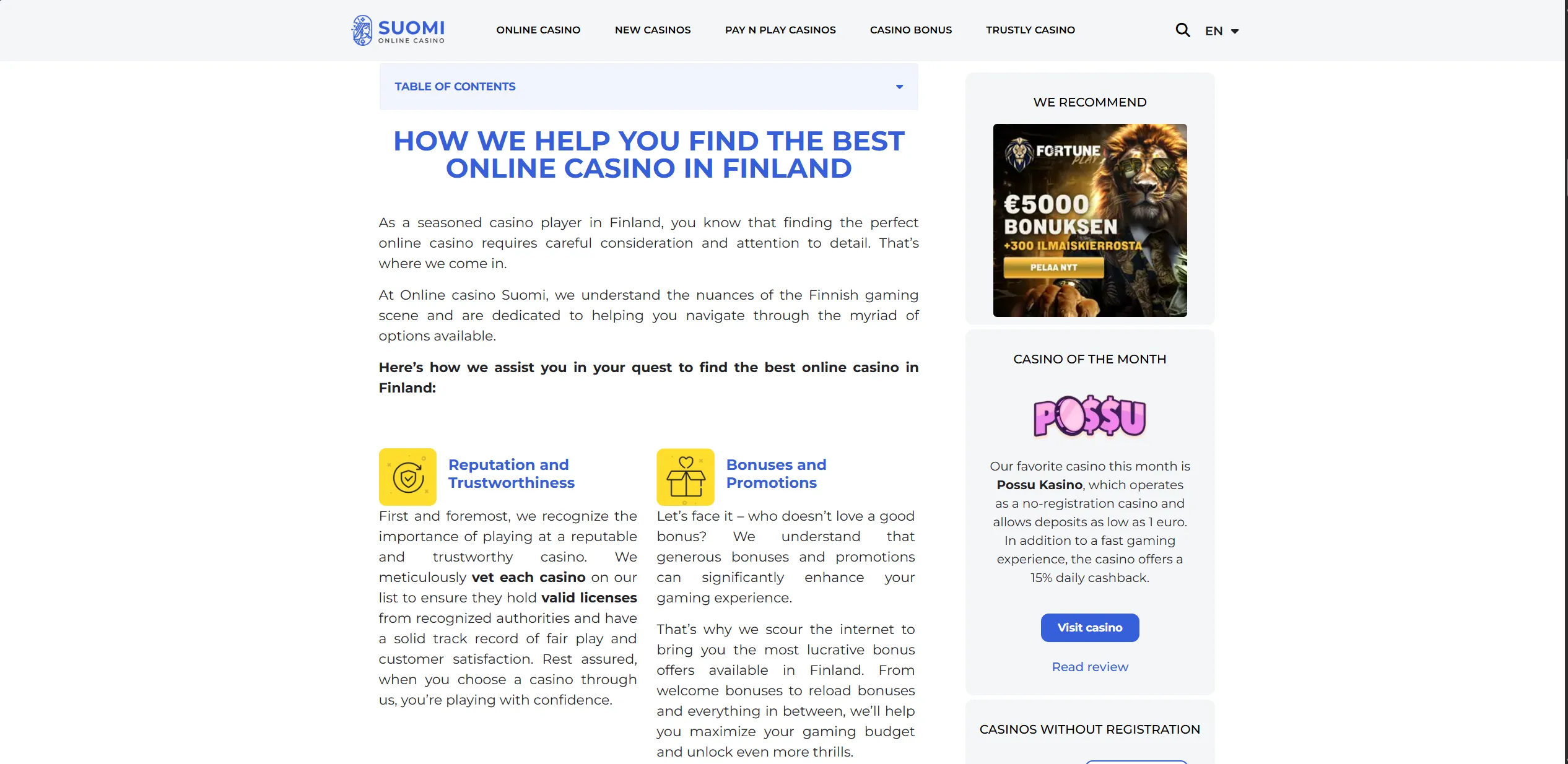 Screenshot of Onlinecasinosuomi.com – Best Online Casinos in Finland ✔ Find The Top Casinos