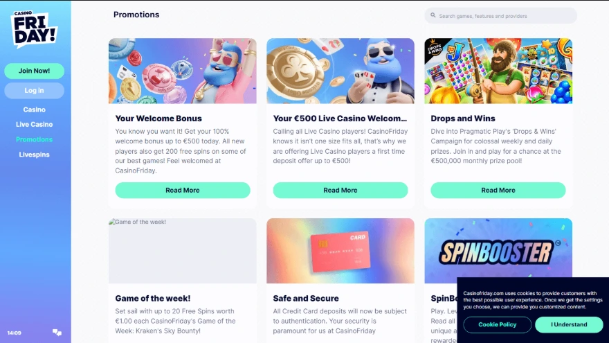 Screenshot of Casinofriday.com - CasinoFriday | #thatfeeling