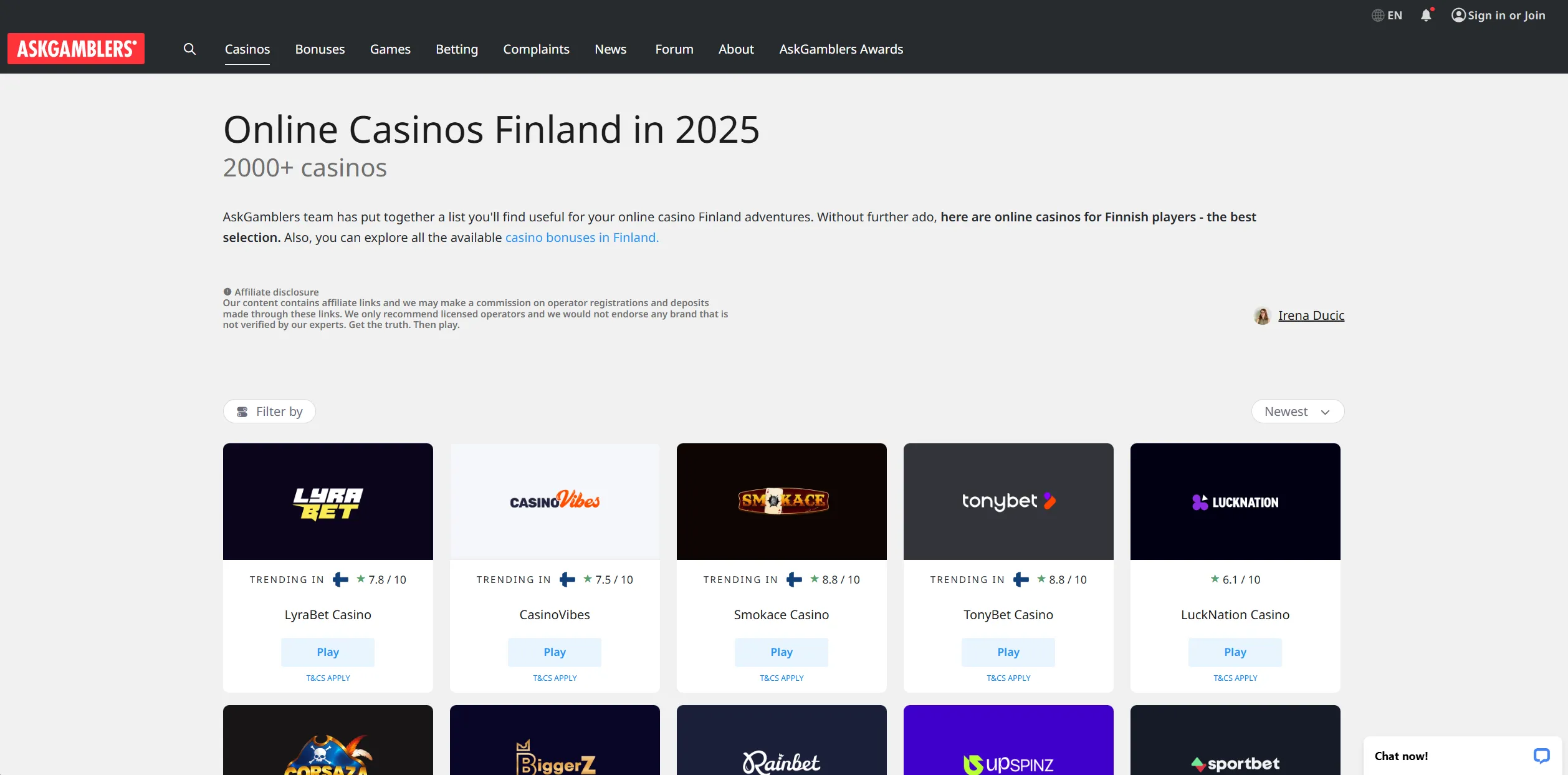 Screenshot of Askgamblers.com - Online Casinos Finland - Best Casino Sites in Finland