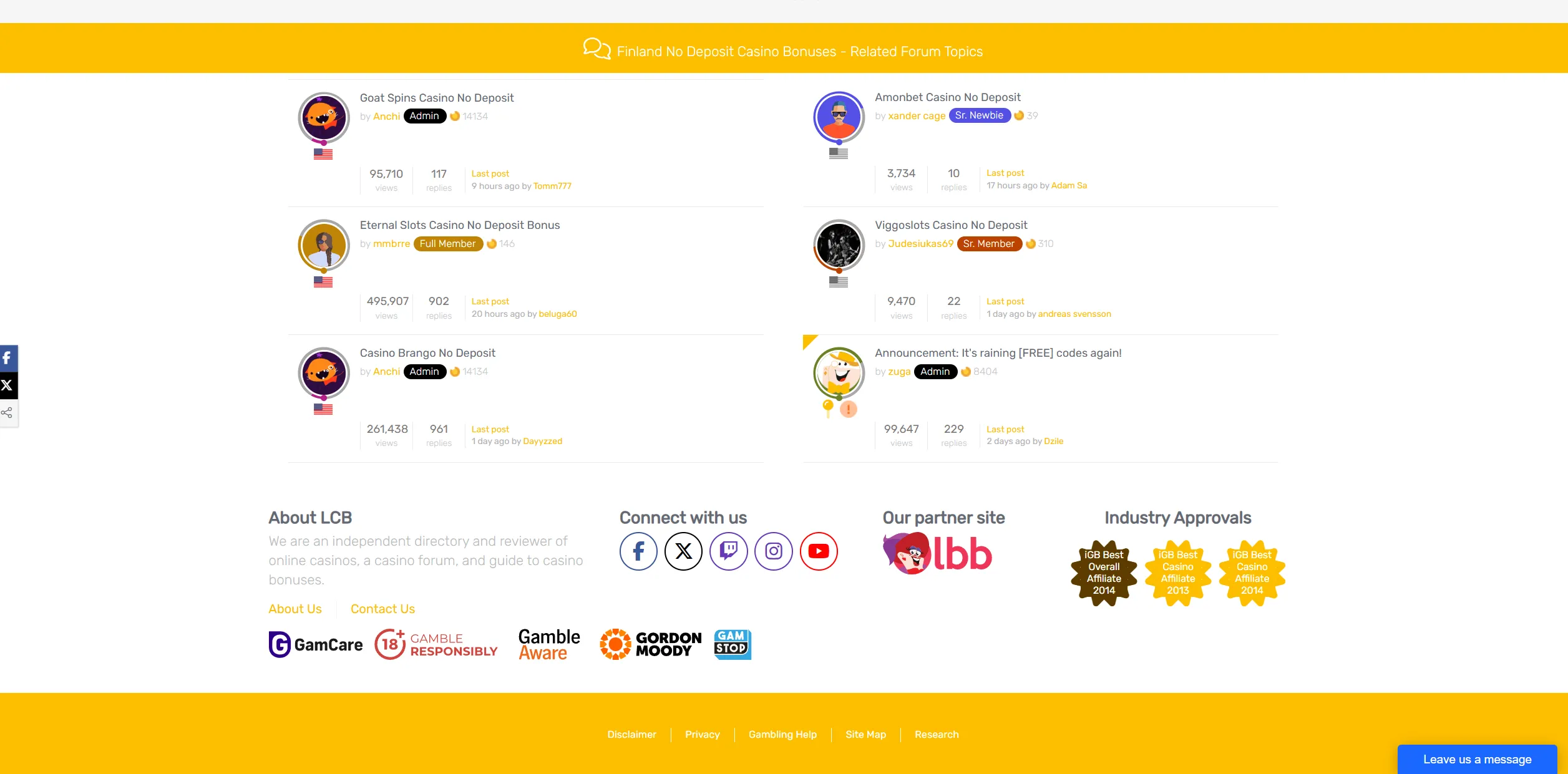 Screenshot of LCB.org - Latest No Deposit Bonuses For Finnish Players - Top Finland Casinos