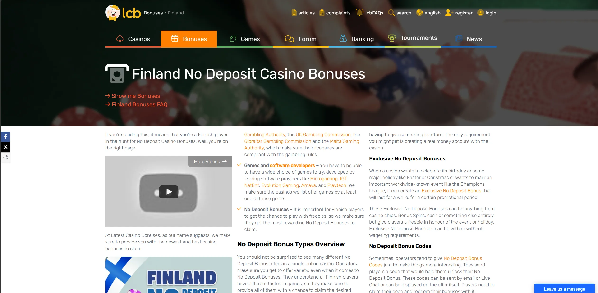 Screenshot of LCB.org - Latest No Deposit Bonuses For Finnish Players - Top Finland Casinos
