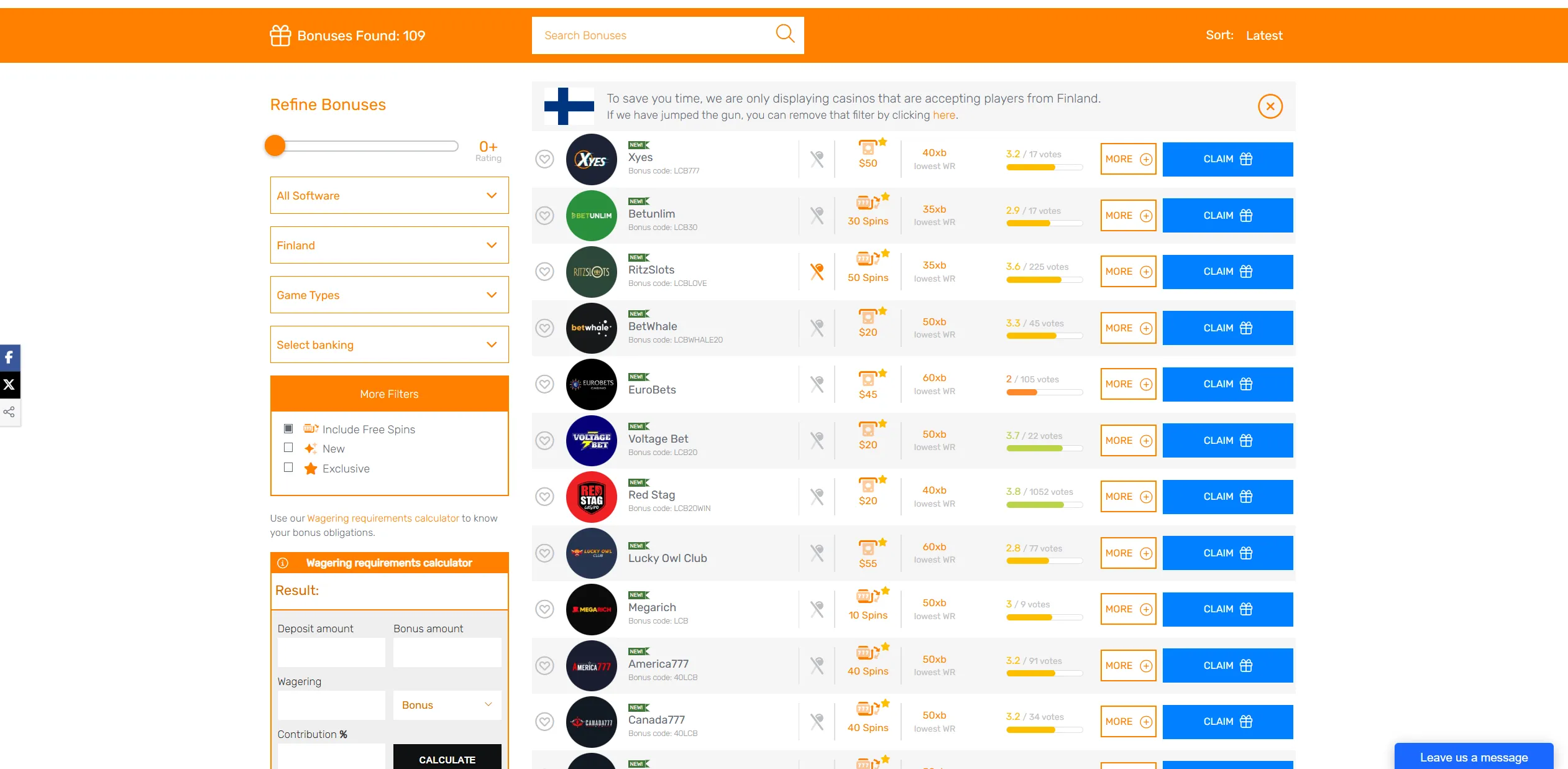 Screenshot of LCB.org - Latest No Deposit Bonuses For Finnish Players - Top Finland Casinos