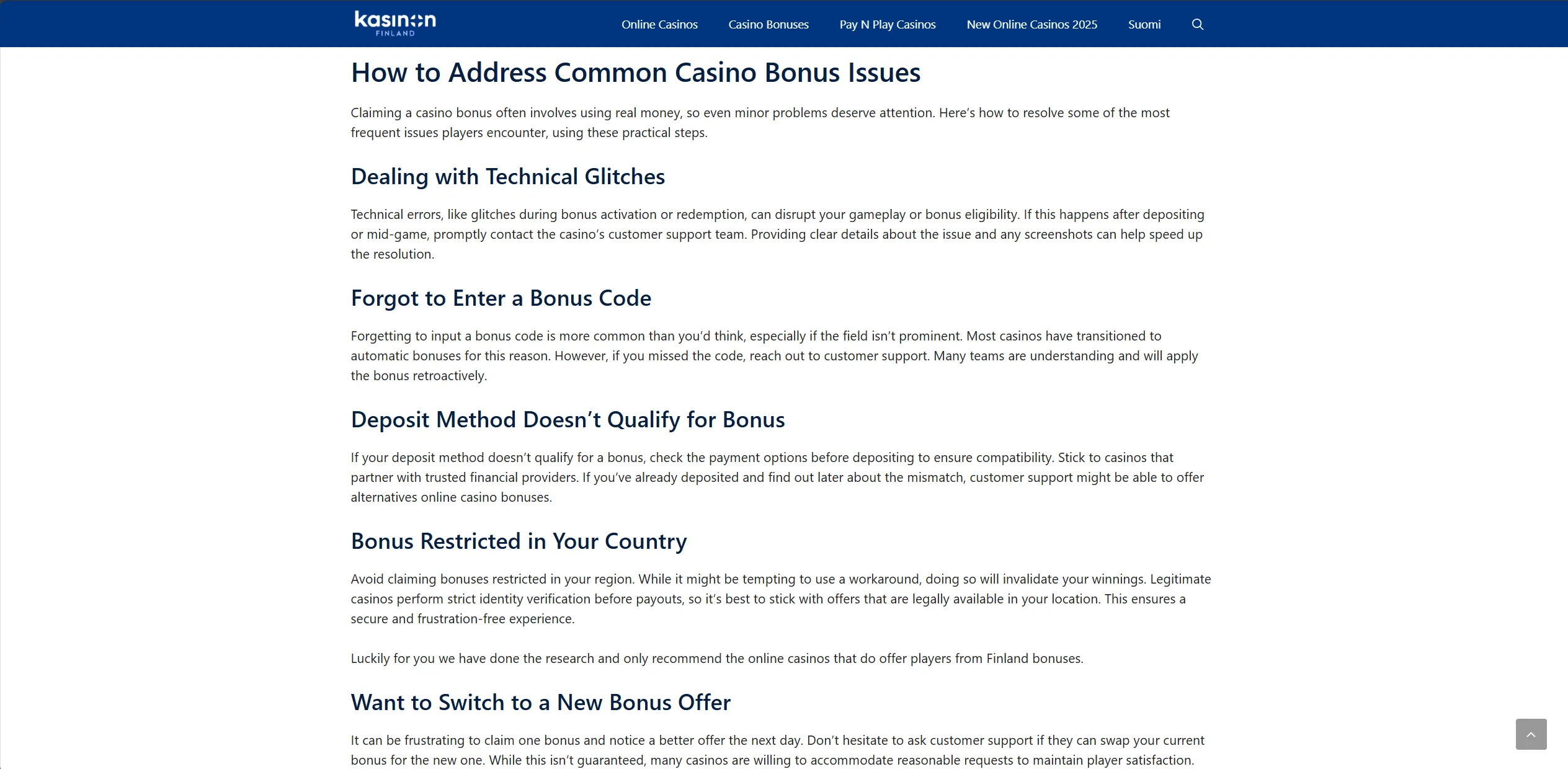 Screenshot of Kasinon.live – Best Casino Bonuses in Finland | Find The Best Offers