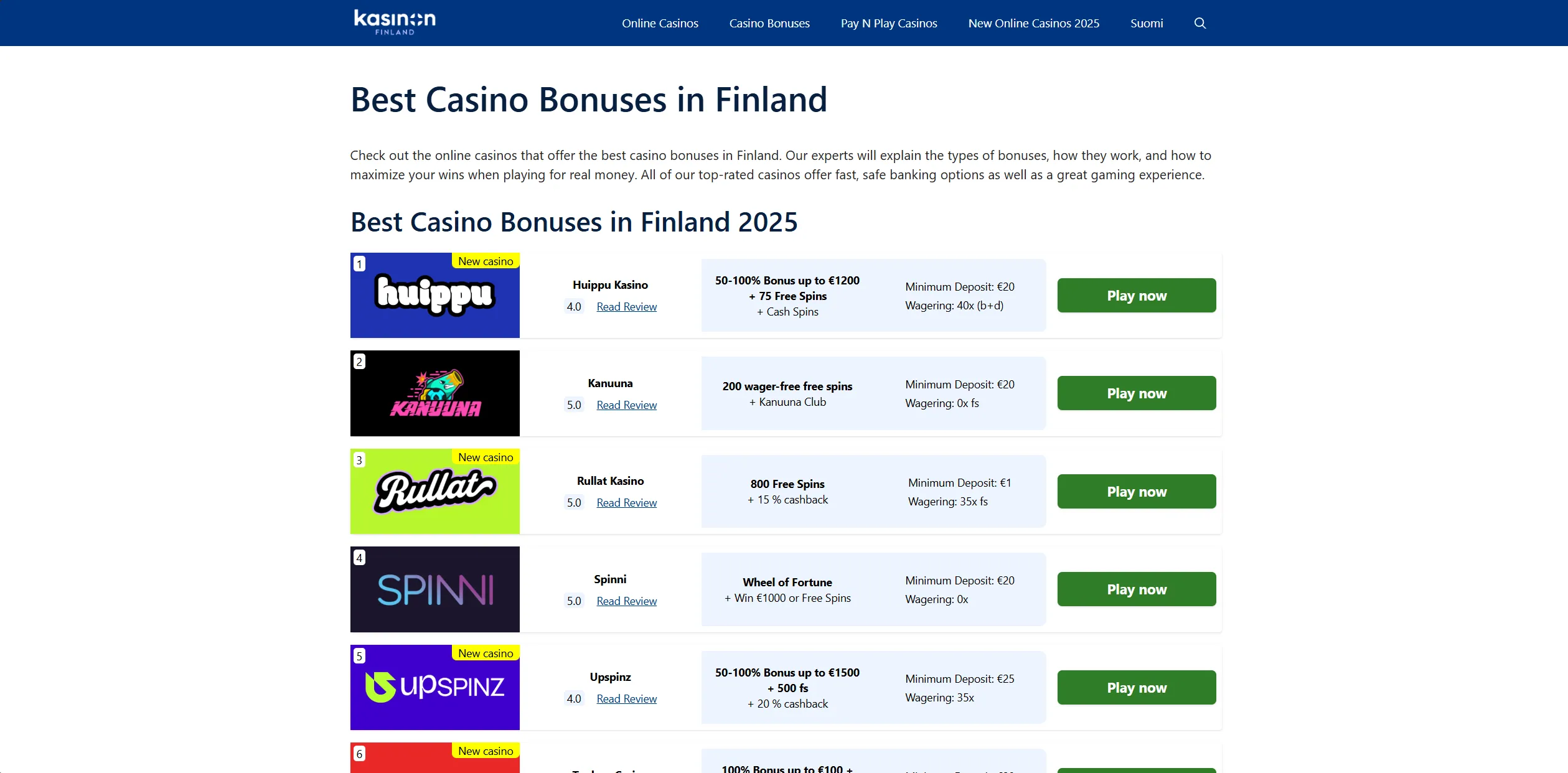 Screenshot of Kasinon.live – Best Casino Bonuses in Finland | Find The Best Offers