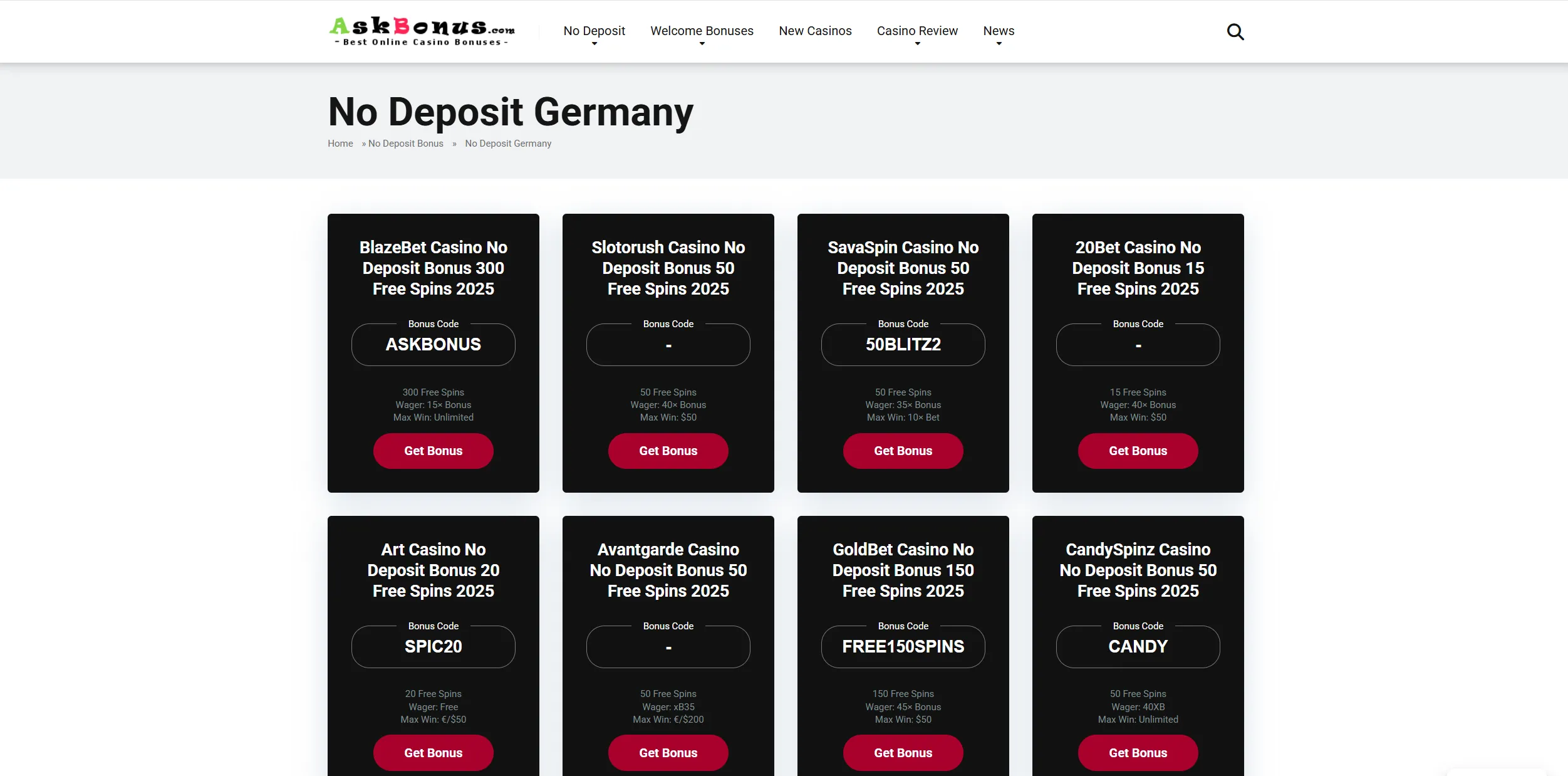 Screenshot of Askbonus.com – Best No Deposit Germany - Casino Bonuses Exclusive