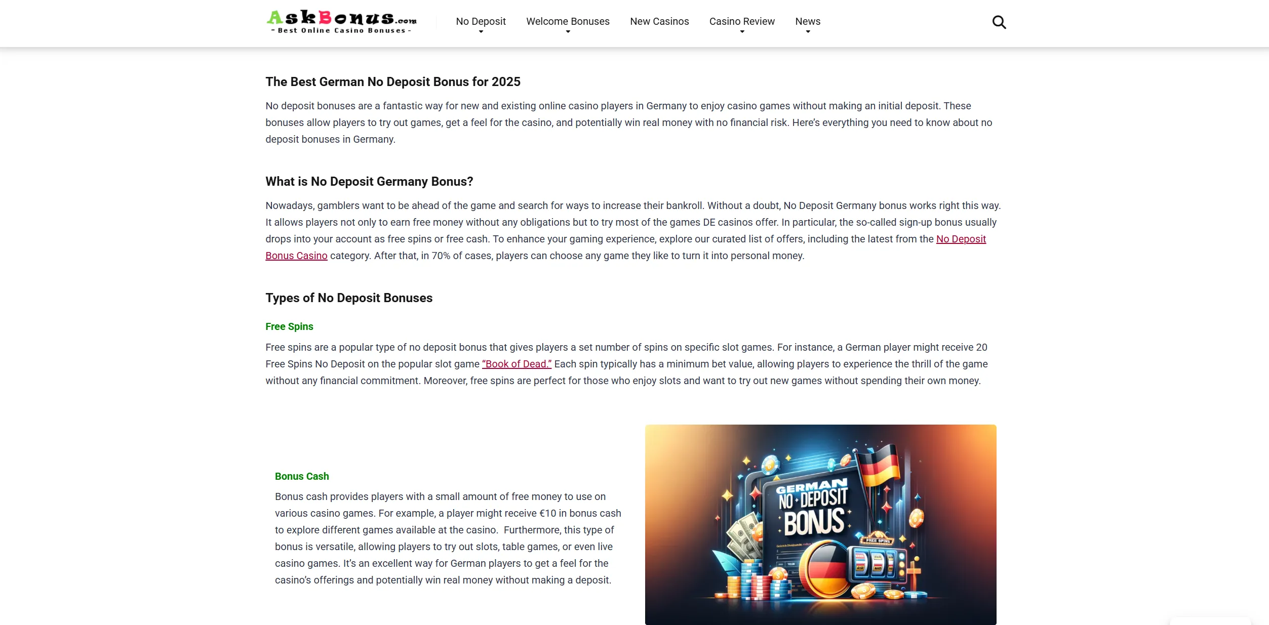 Screenshot of Askbonus.com – Best No Deposit Germany - Casino Bonuses Exclusive