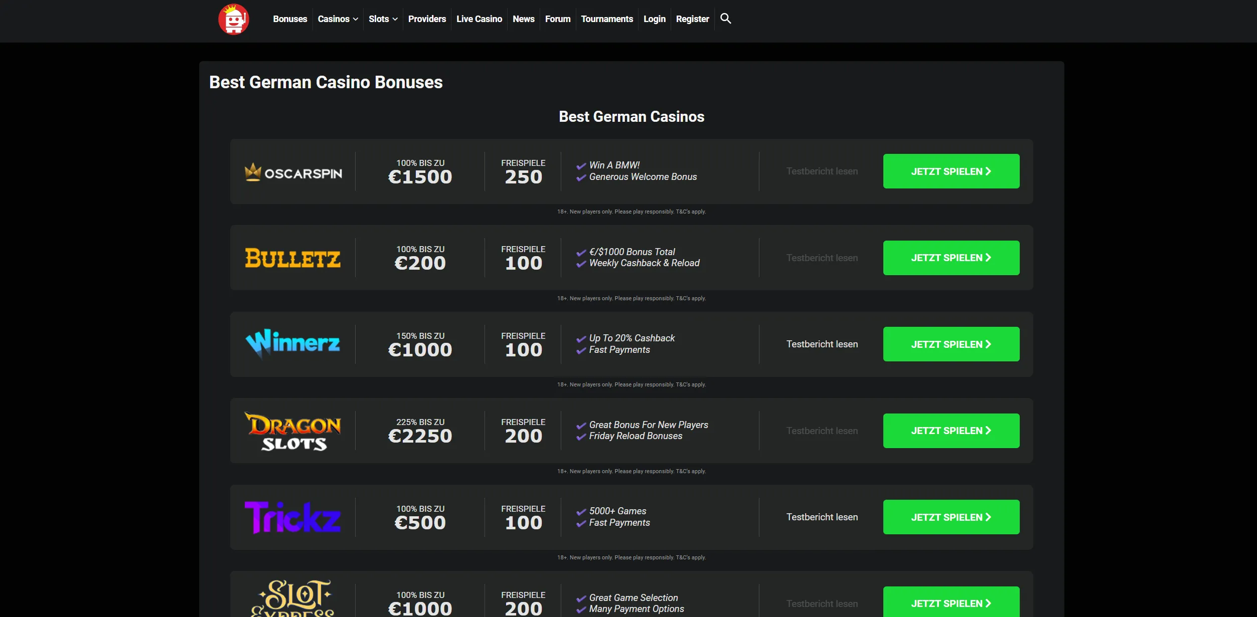 Screenshot of Bigwinboard.com - Best German Casino Bonuses - Bigwinboard.com