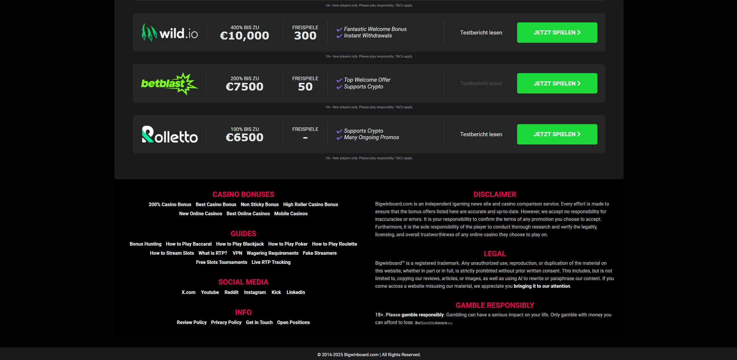 Screenshot of Bigwinboard.com - Best German Casino Bonuses - Bigwinboard.com