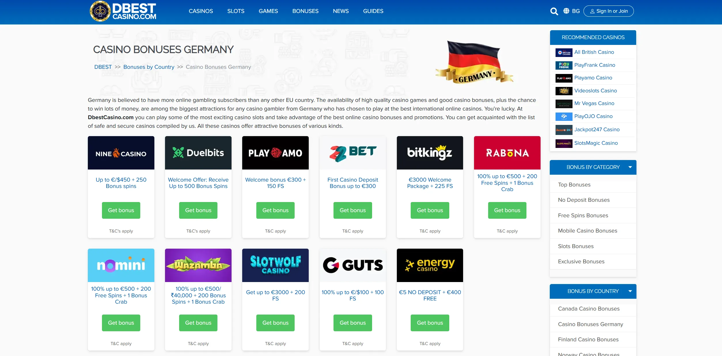 Screenshot of Dbestcasino.com - Casino Bonuses Germany ✔️ DBestCasino.com