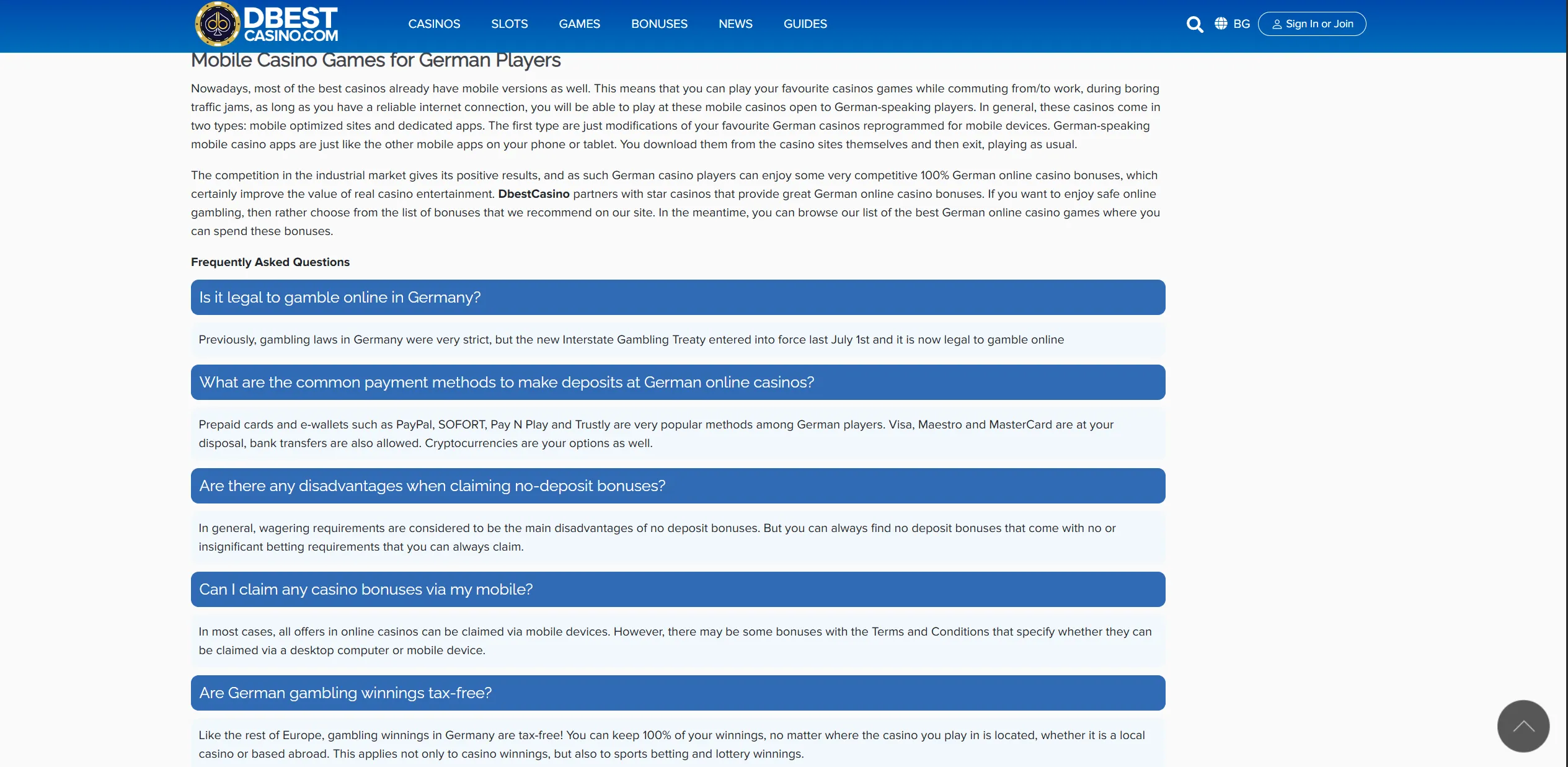 Screenshot of Dbestcasino.com - Casino Bonuses Germany ✔️ DBestCasino.com