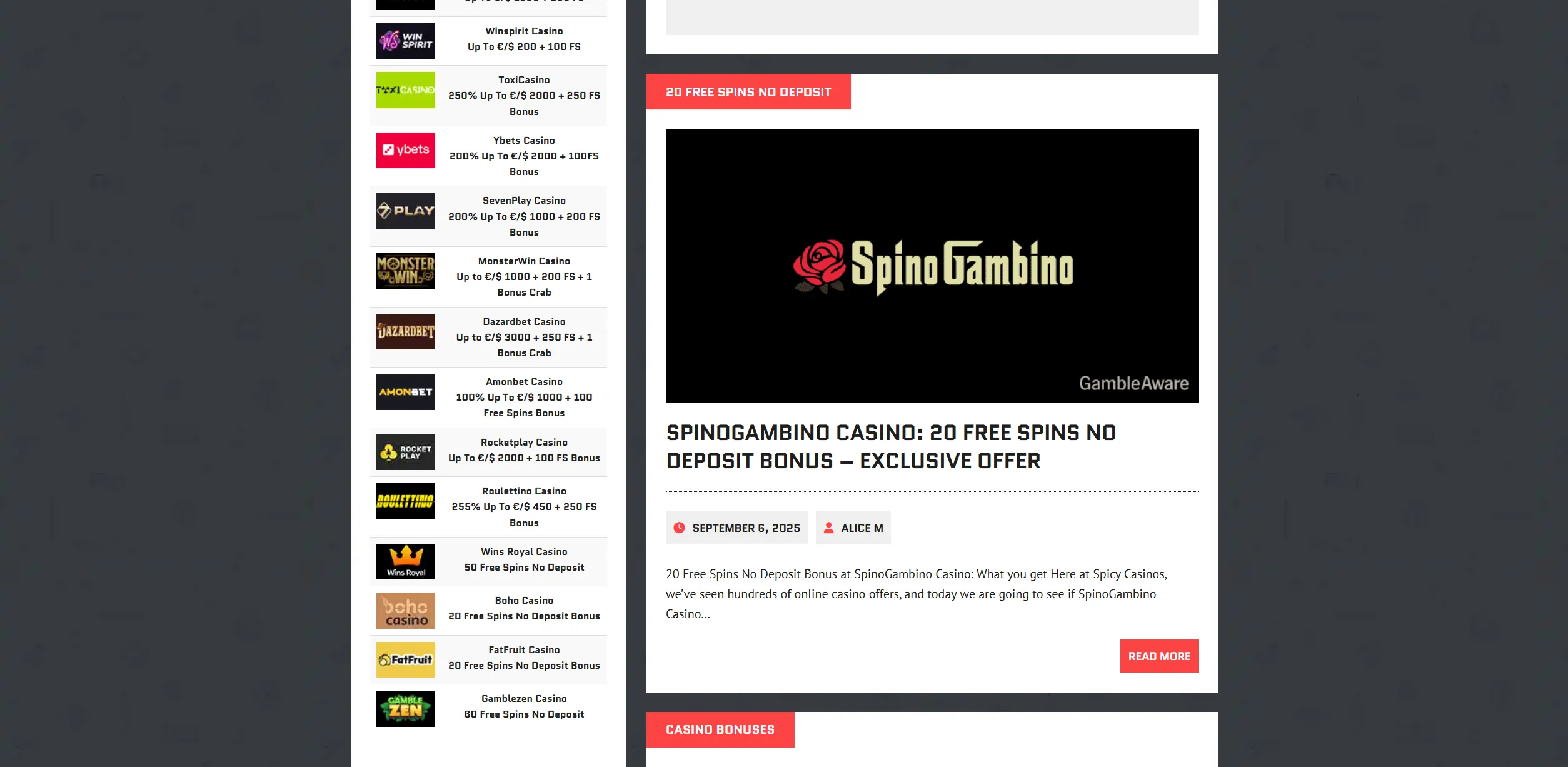 Screenshot of Spicycasinos.com - Best No Deposit Bonus Codes Germany | SpicyCasinos
