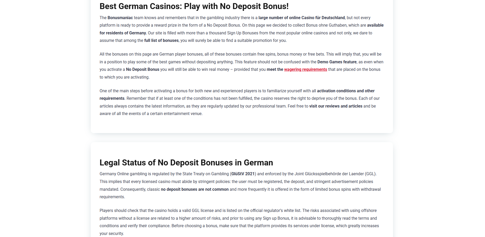 Screenshot of Bonusmaniac.com - No Deposit Bonus Germany Casino | BonusManiac