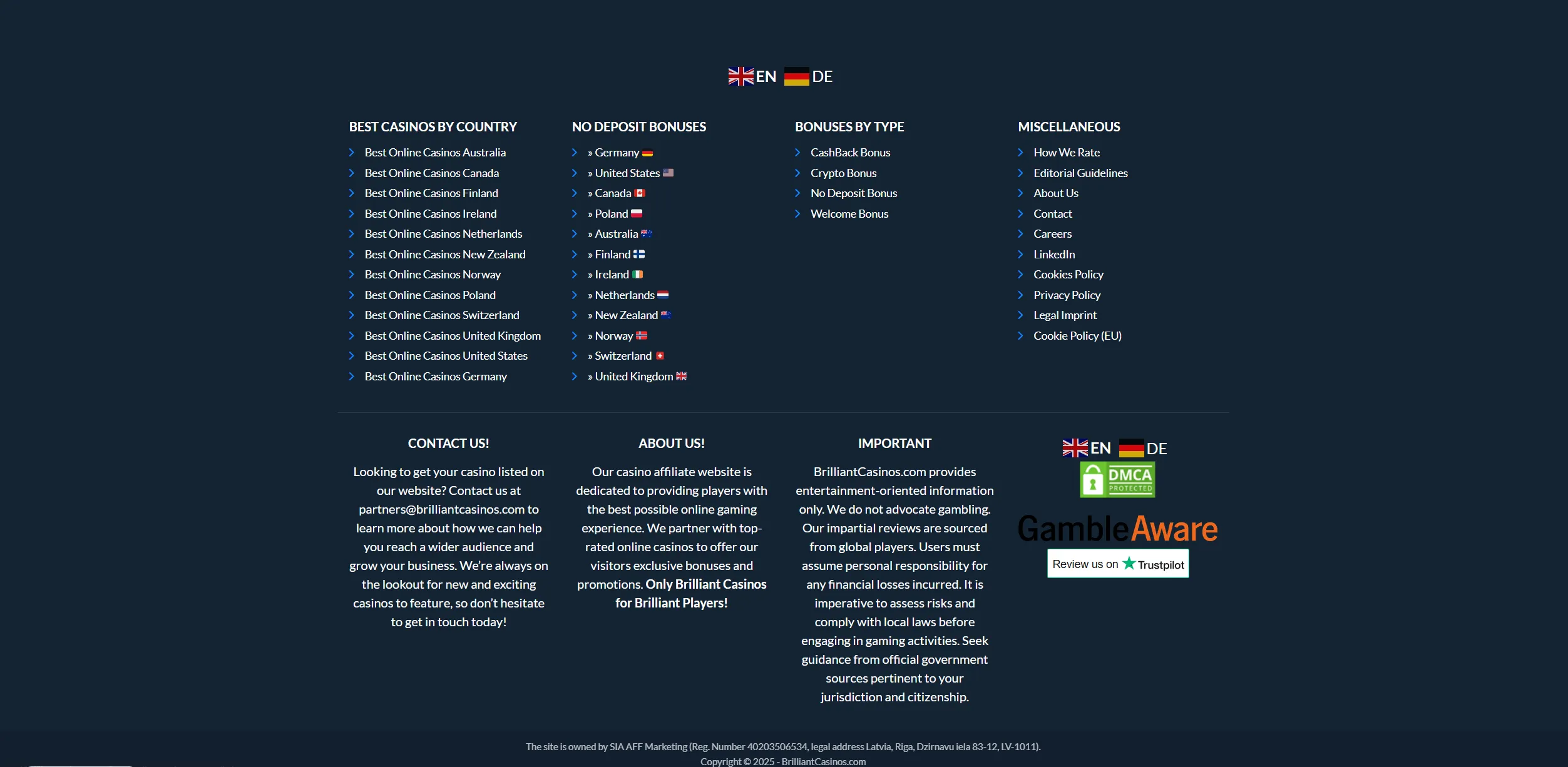 Screenshot of Brilliantcasinos.com – No Deposit Bonuses Germany | Working Bonus Codes